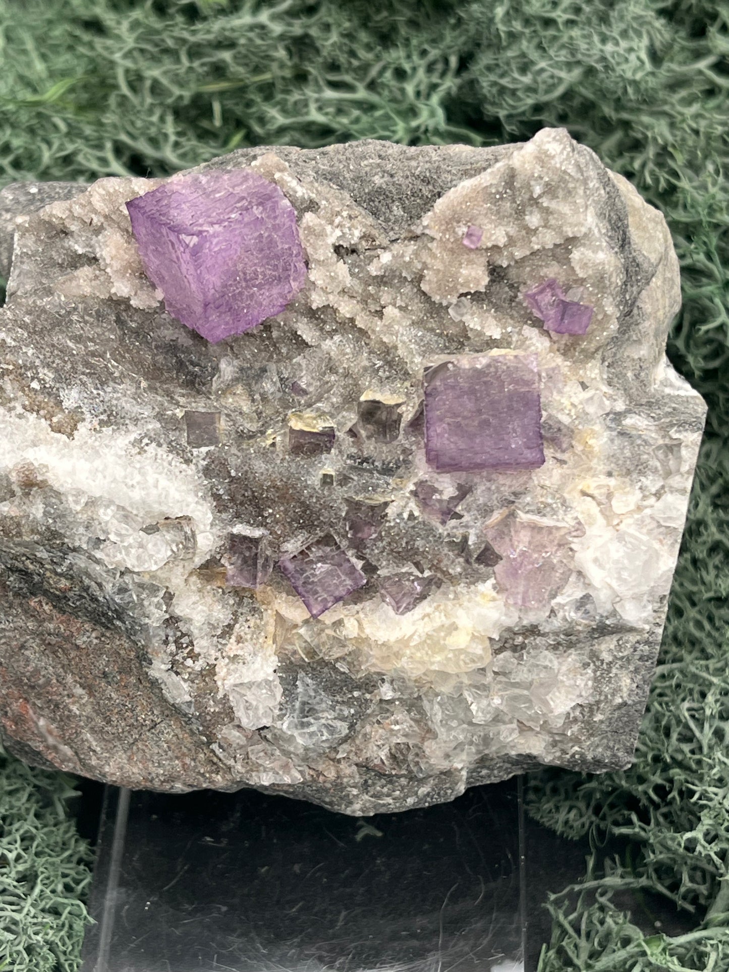 Violetter Fluorit aus Mexiko mit Quarz Anlagerungen (671g) - Grossstufe mit großen Fluoritwürfeln und Phantom - crystal paradise