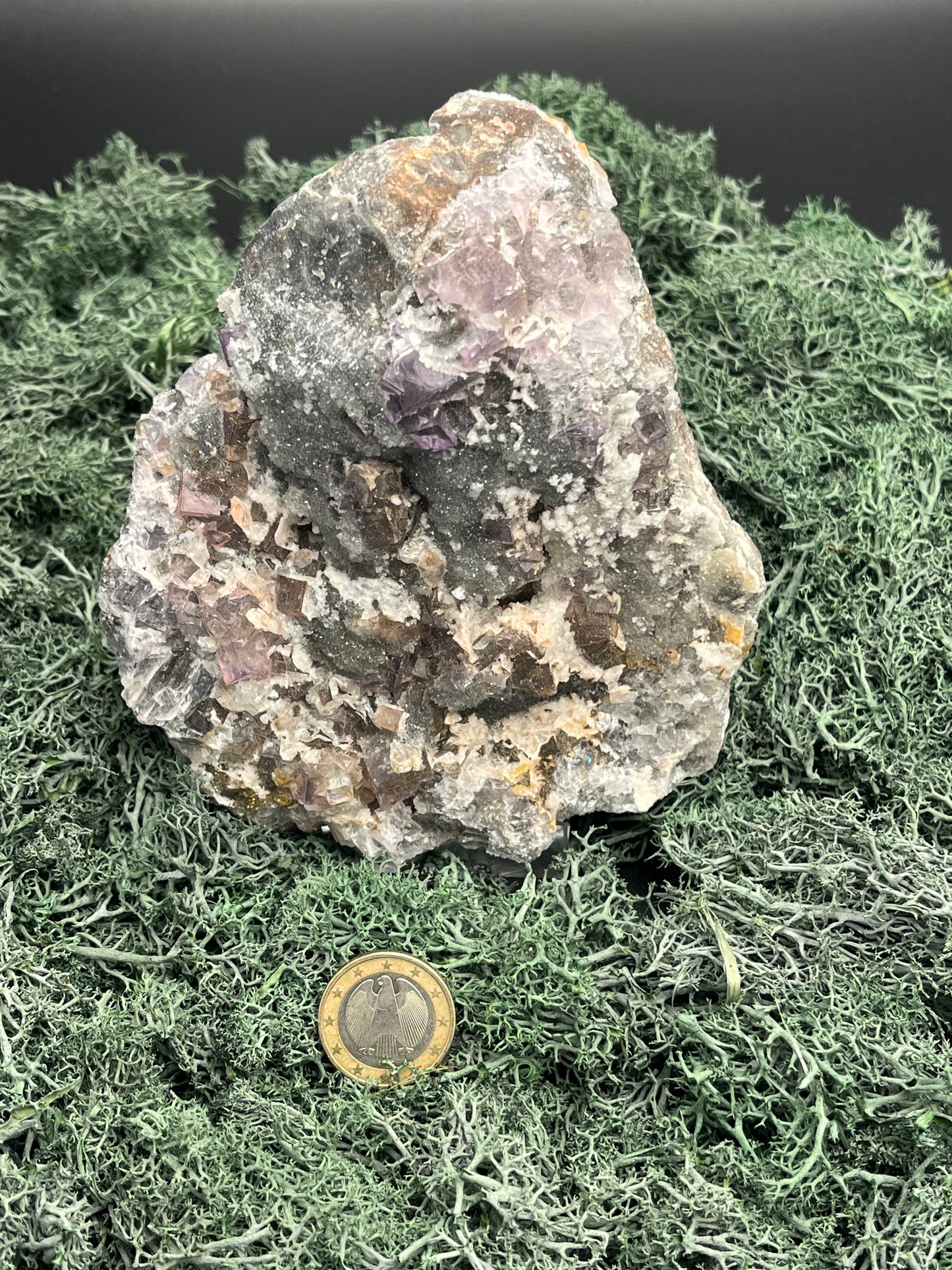 Violetter Fluorit aus Mexiko mit weissen Quarz Anlagerungen (957g) - Grossstufe mit vielen Fluoritwürfeln - crystal paradise