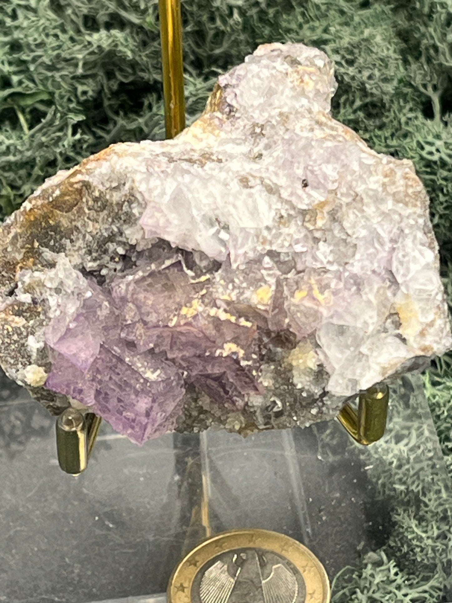 Violetter Fluorit aus Mexiko mit weißen Quarz Anlagerungen (158g) - Handstufe mit vielen Fluoritwürfeln - crystal paradise