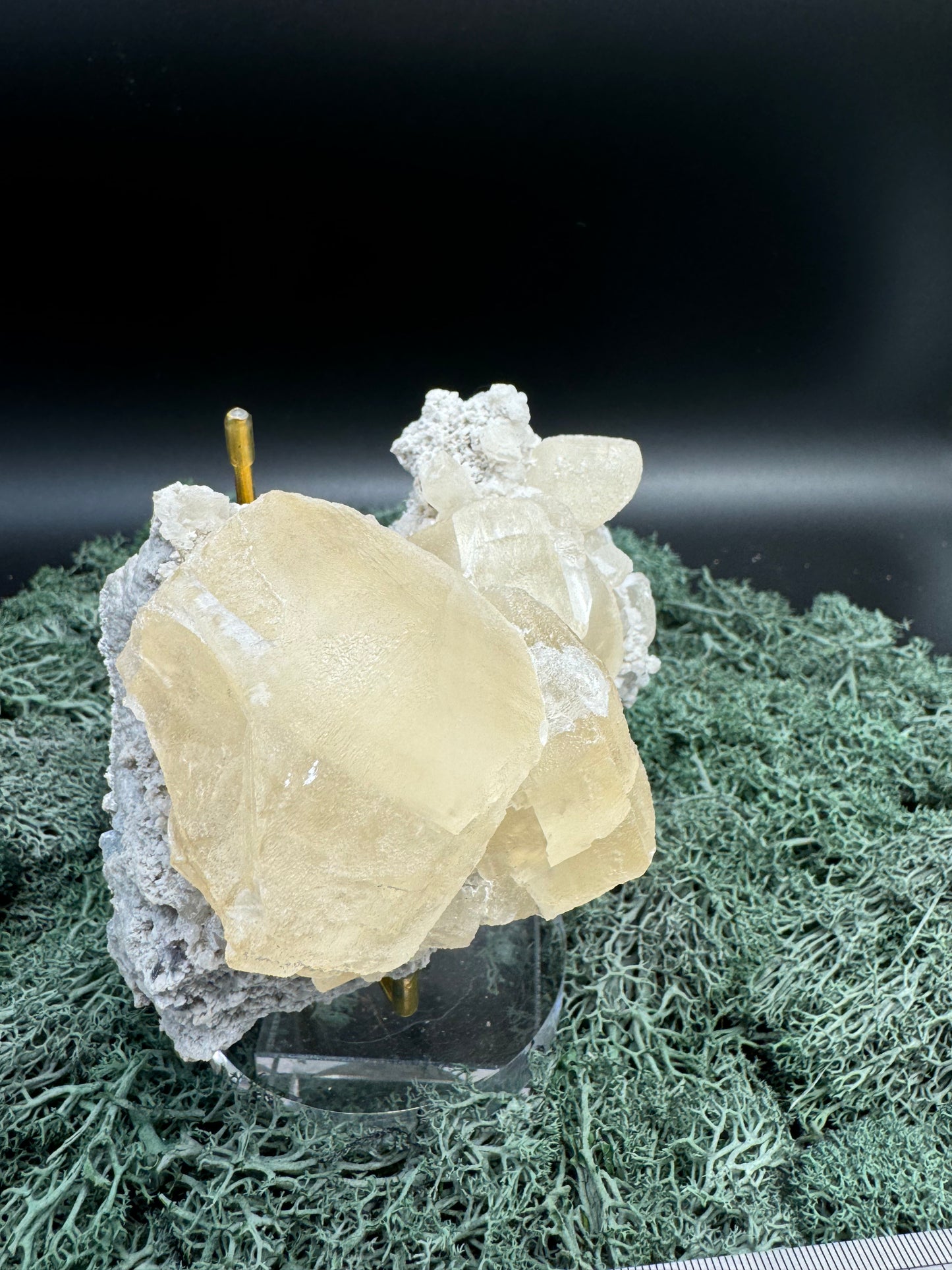 Gelber Calcit Großstufe (572g) aus Hubei, China - große schön ausgeprägte Kristalle - crystal paradise