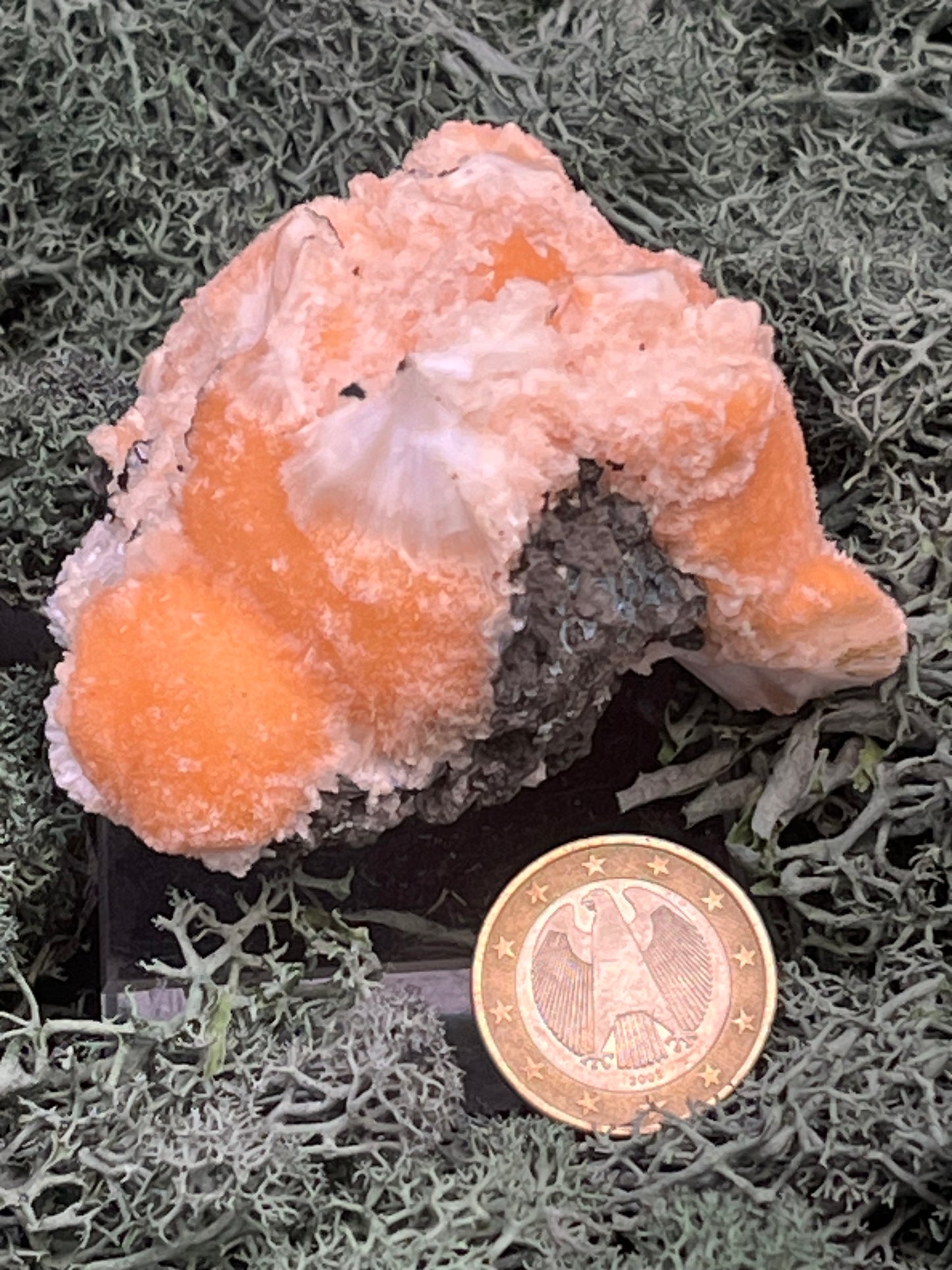 Thomsonit aus Indien (153g) - Stufe - leuchtend orange Farbe, mehrere schöne Kugelbildungen auf Muttergestein - crystal paradise
