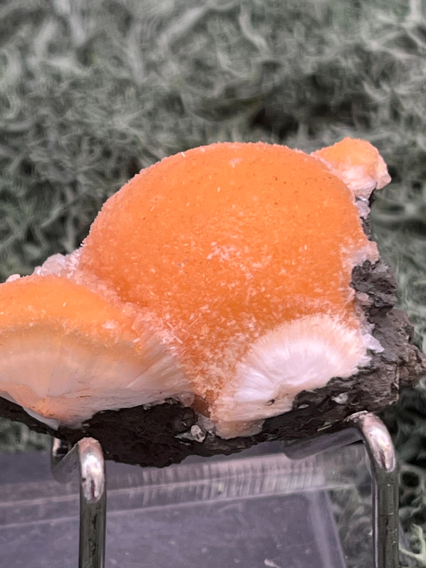Thomsonit aus Indien (45g) - Stufe - leuchtend orange Farbe, schöne mehrere Kugelbildungen auf Muttergestein - crystal paradise