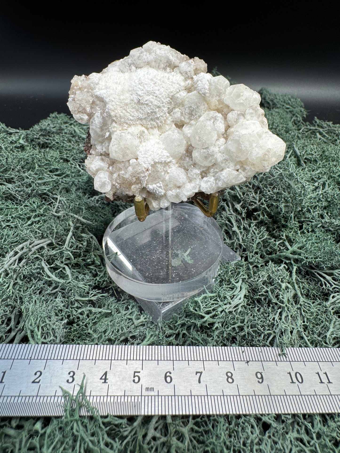 Okenit auf Apophyllit Cluster (Stufe) aus Indien (102g) - viele Kristalle, flach - crystal paradise