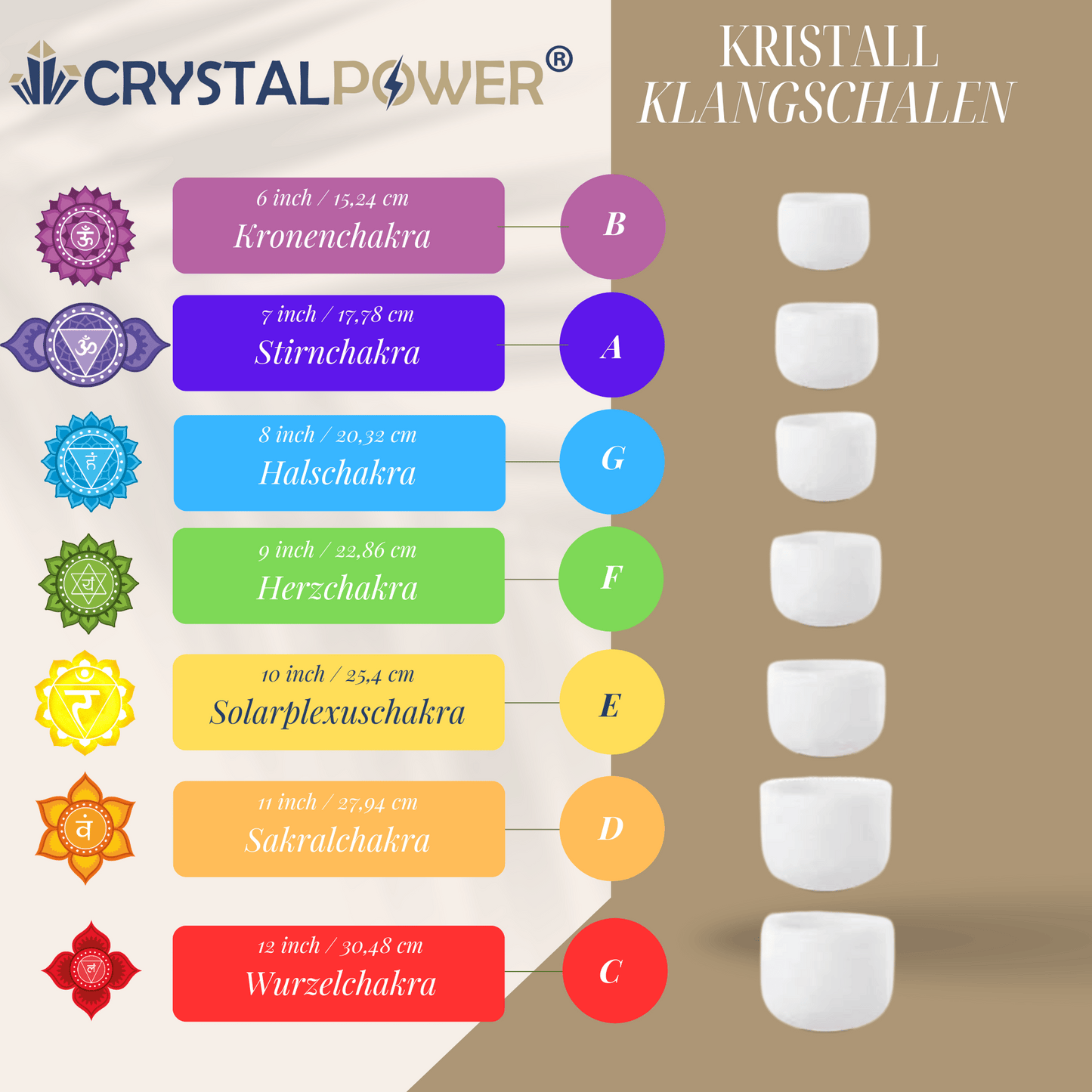 Ensemble de bols chantants en cristal de quartz (7 bols)
