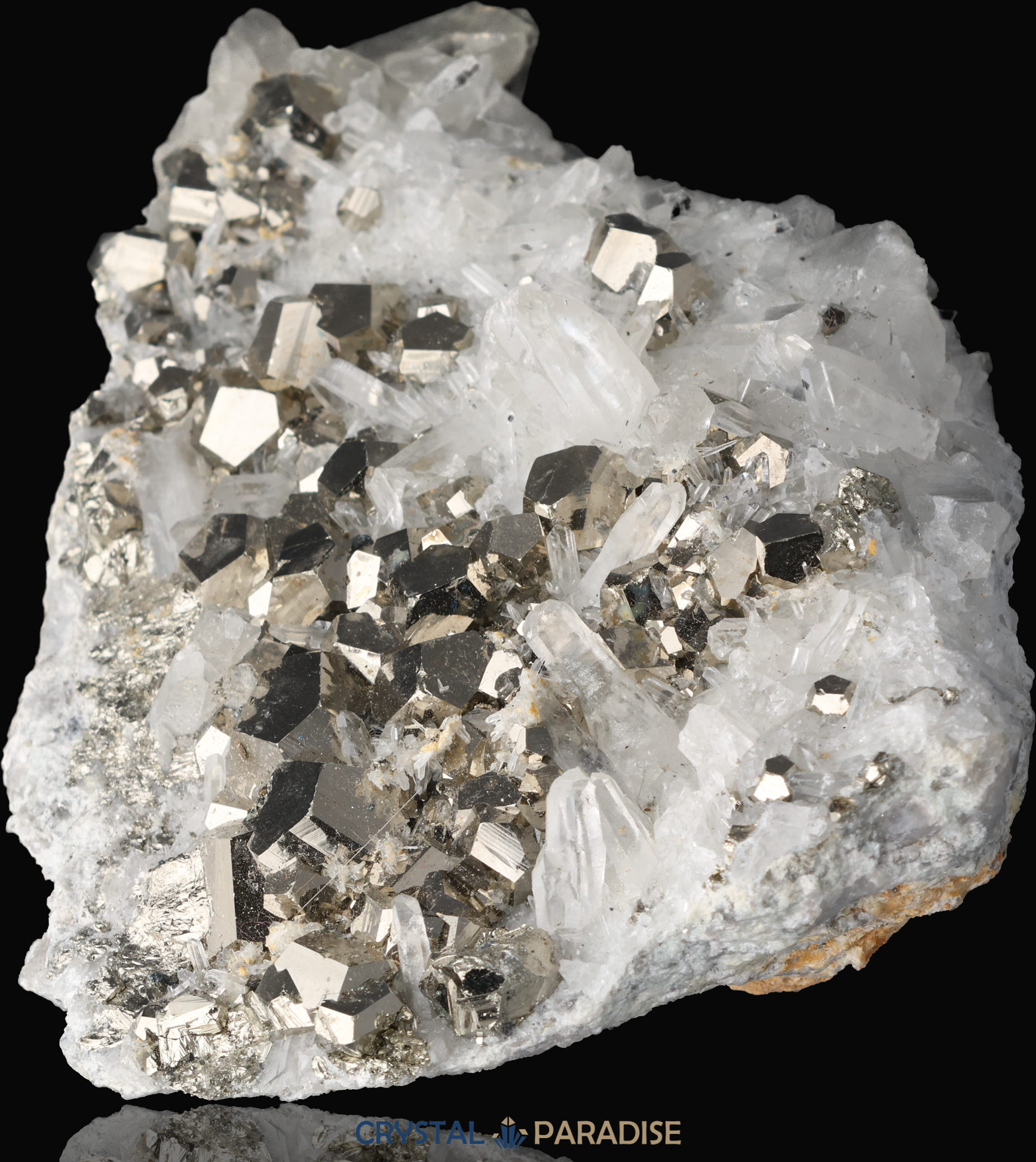 Pyrit an Bergkristall aus Indonesien (469g) - crystal paradise