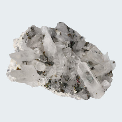 Regenbogen Pyrit an Bergkristall aus Indonesien (64g)