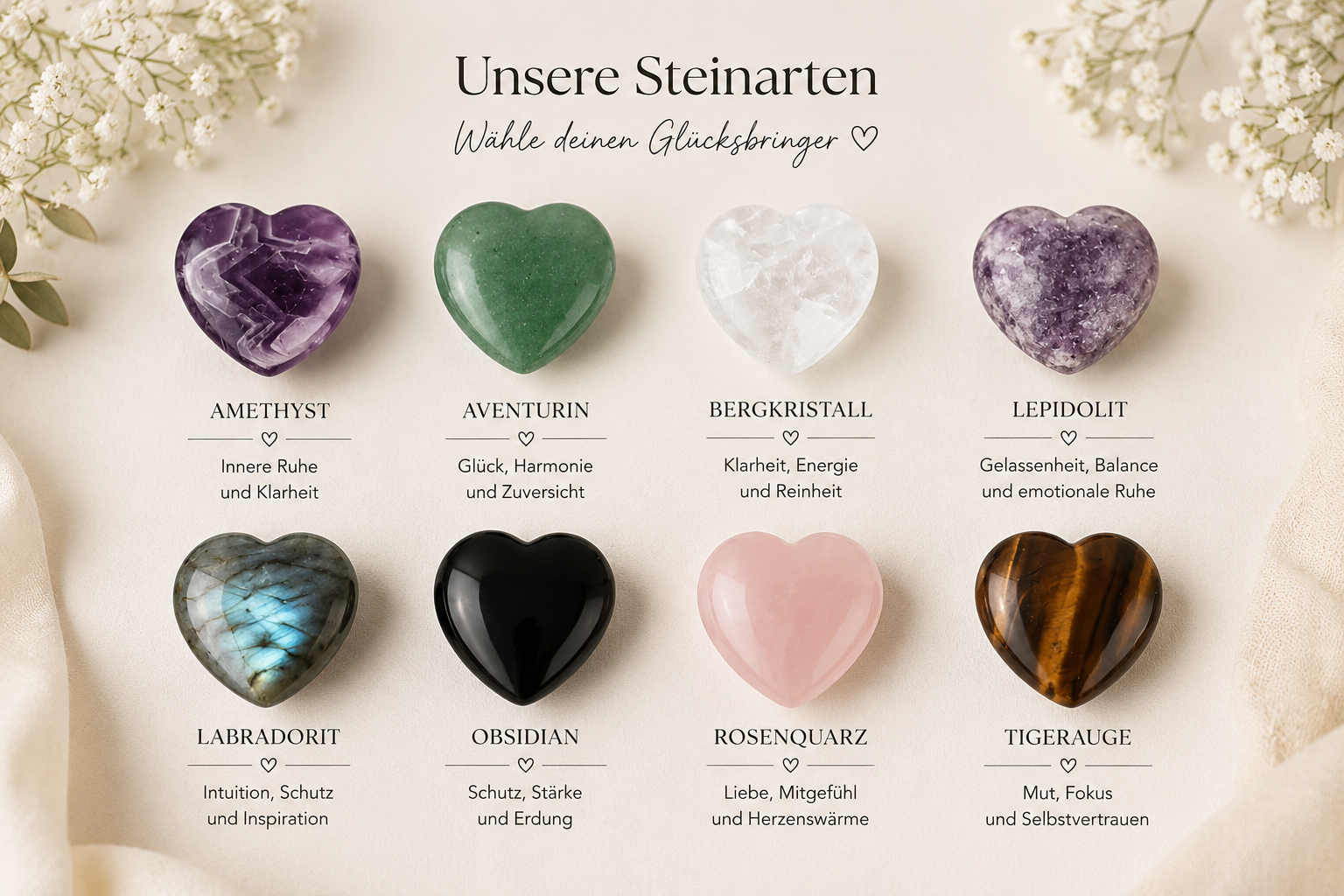 Gastgeschenk Hochzeit | Edelstein-Herz mit Karte & Säckchen