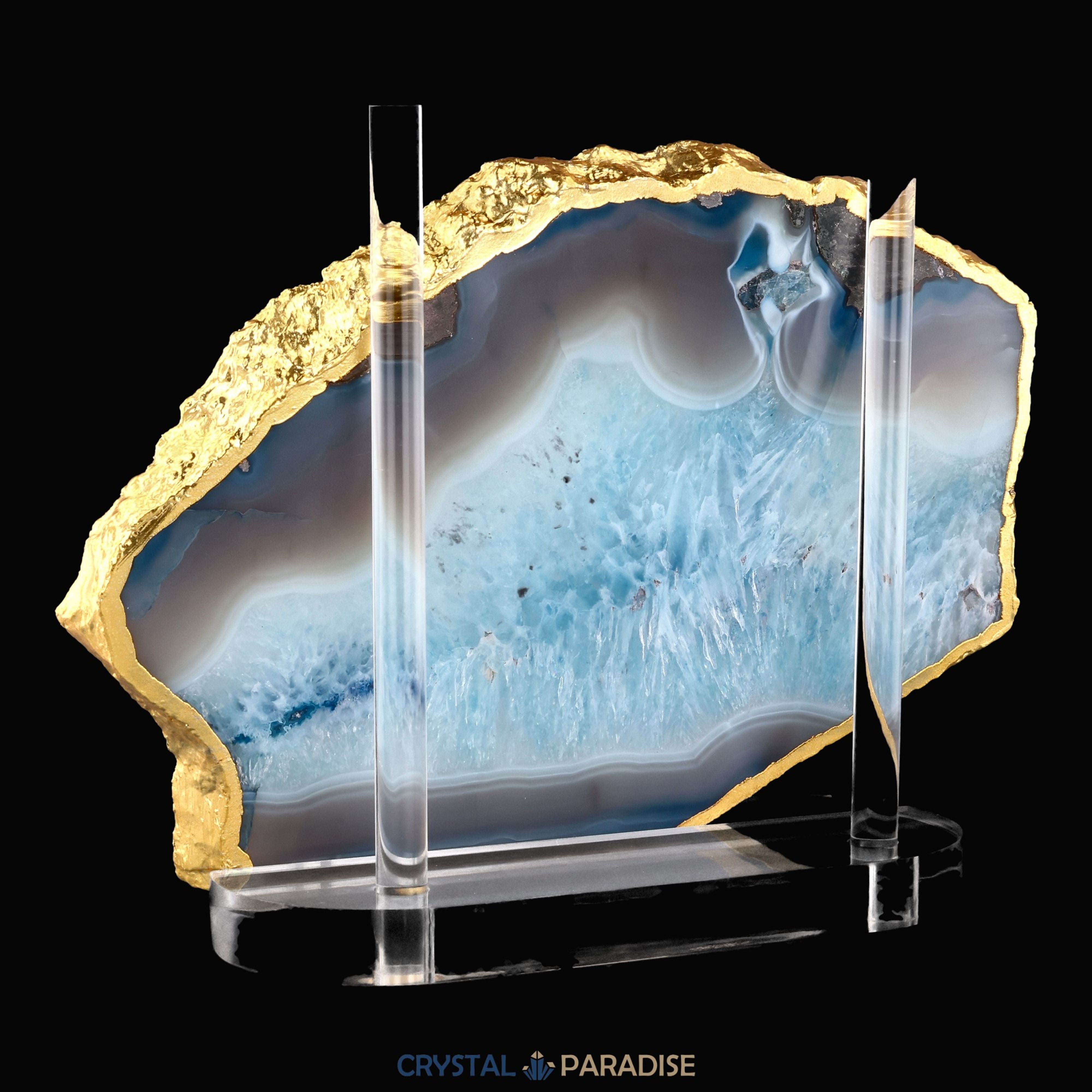 Achatscheibe blau-weiss mit Goldrand - ca. 25 cm – Ansicht 7