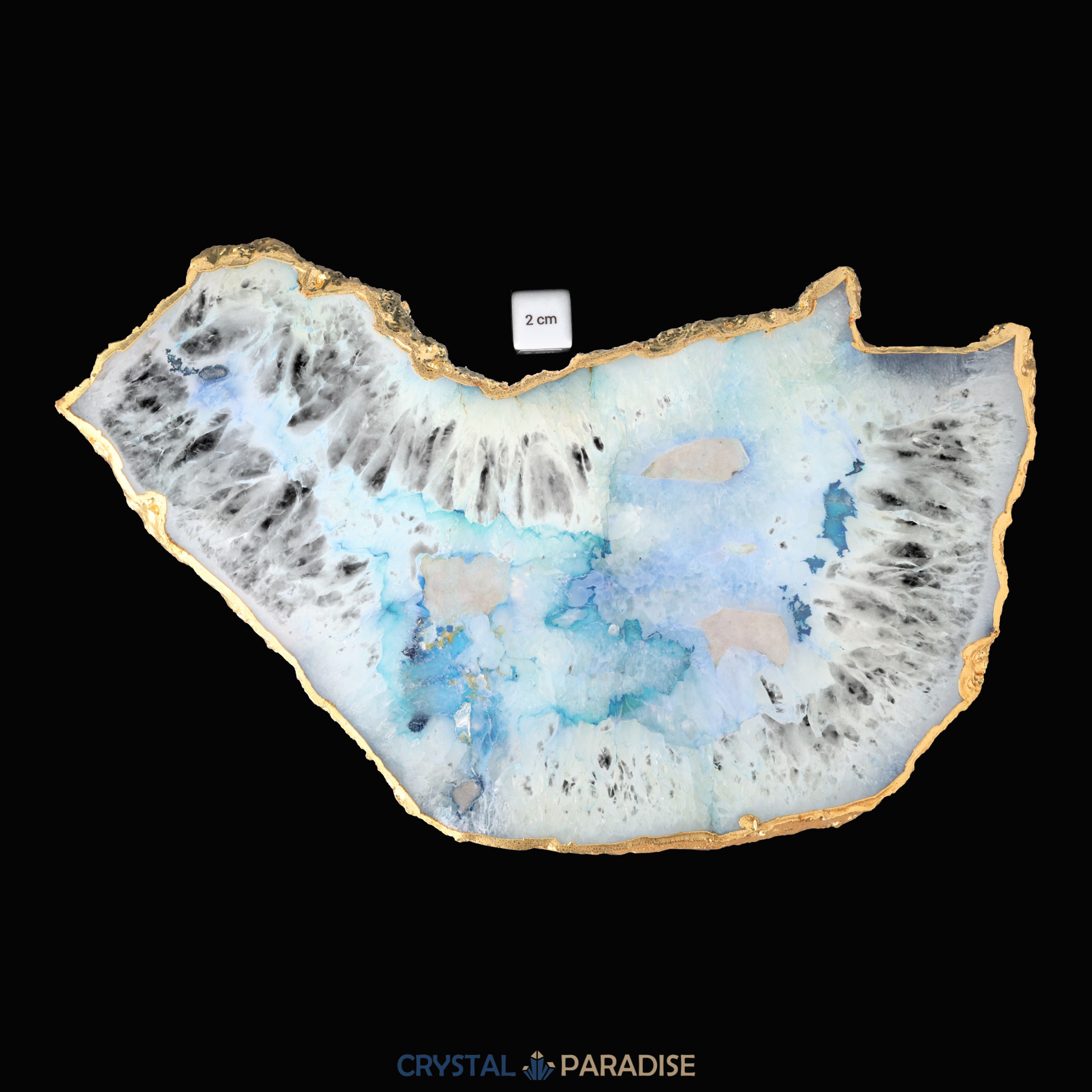 Achatscheibe blau-weiss mit Goldrand - ca. 32 cm Durchmesser (1354g) – Ansicht 4