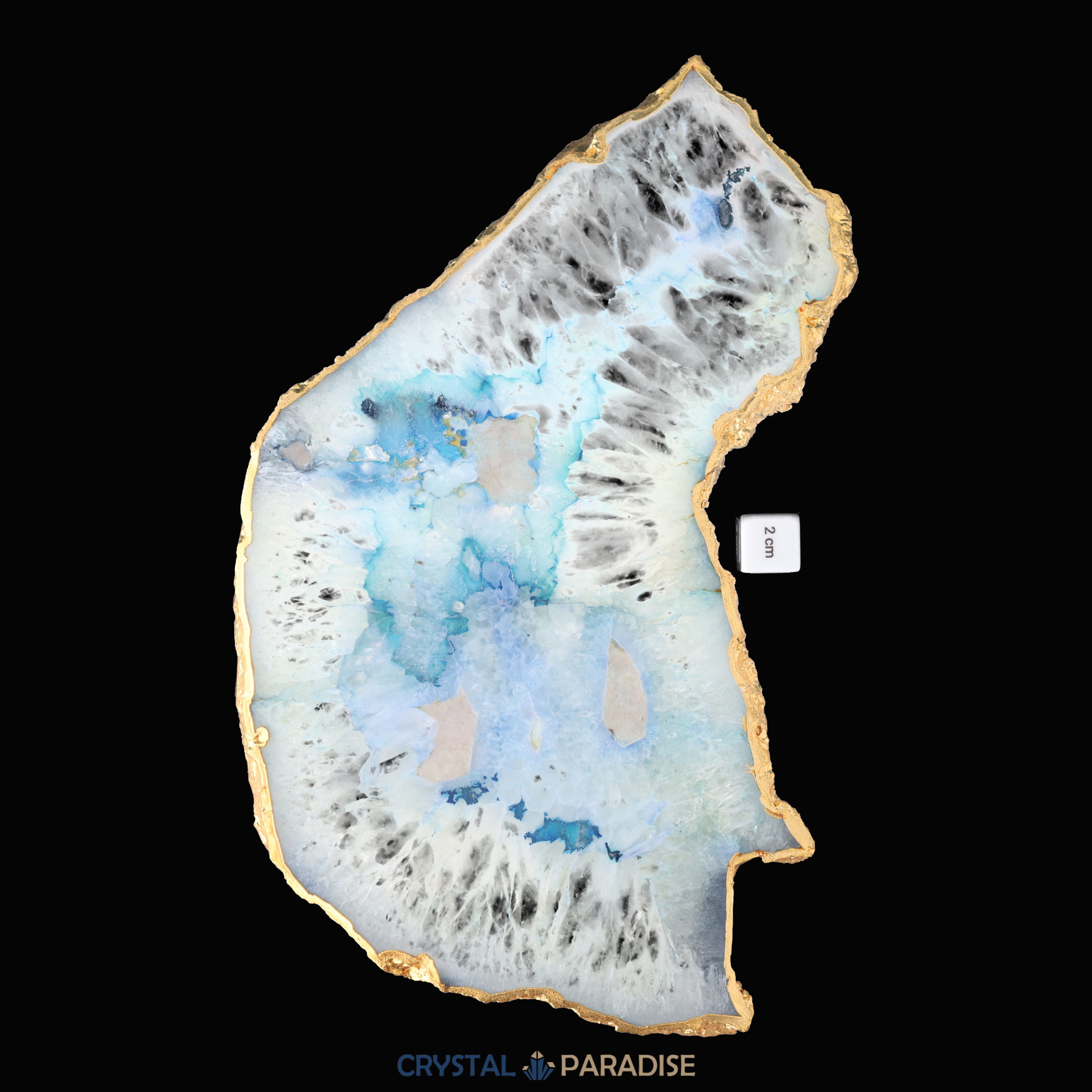 Achatscheibe blau-weiss mit Goldrand - ca. 32 cm Durchmesser (1354g) – Ansicht 6
