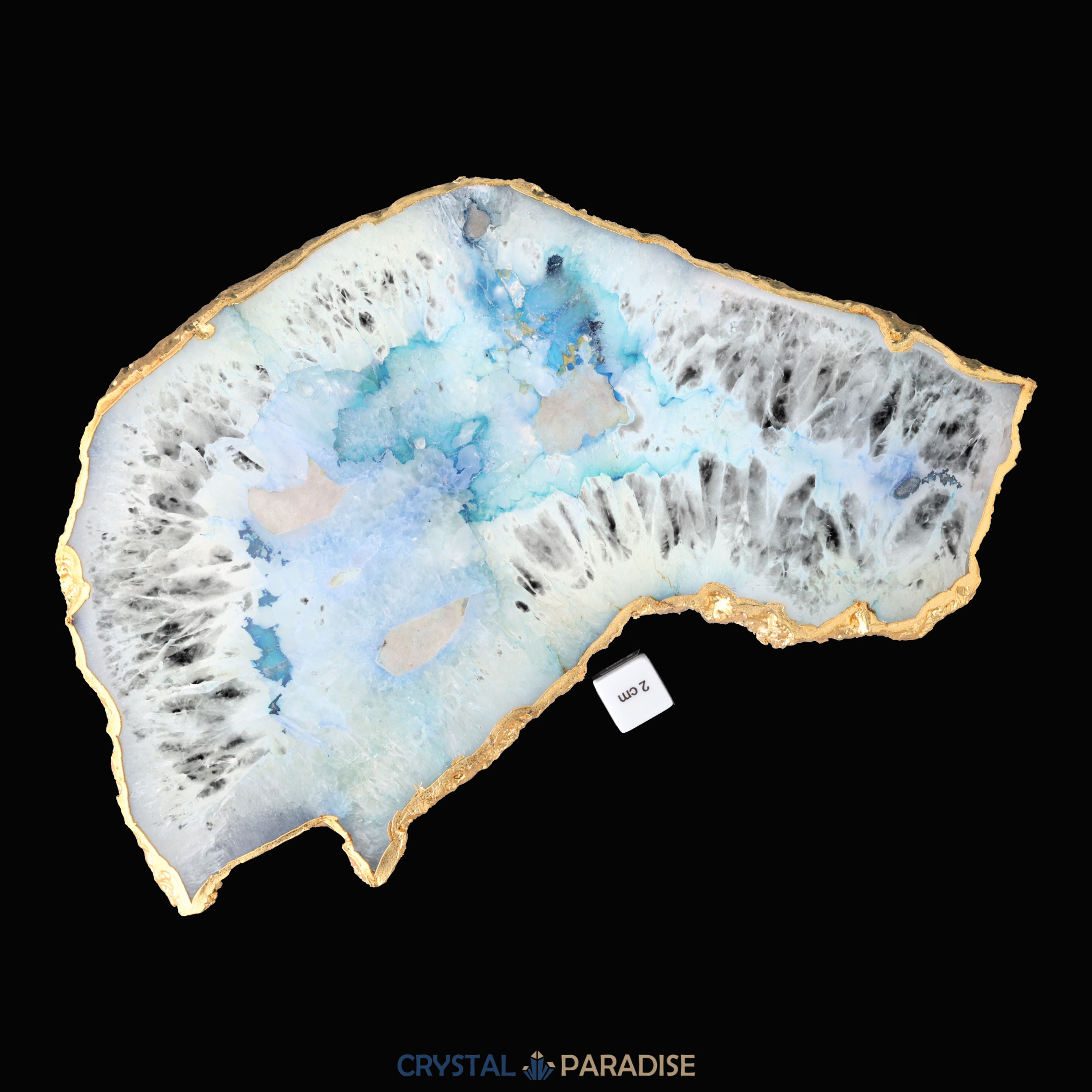 Achatscheibe blau-weiss mit Goldrand - ca. 32 cm Durchmesser (1354g) – Ansicht 7