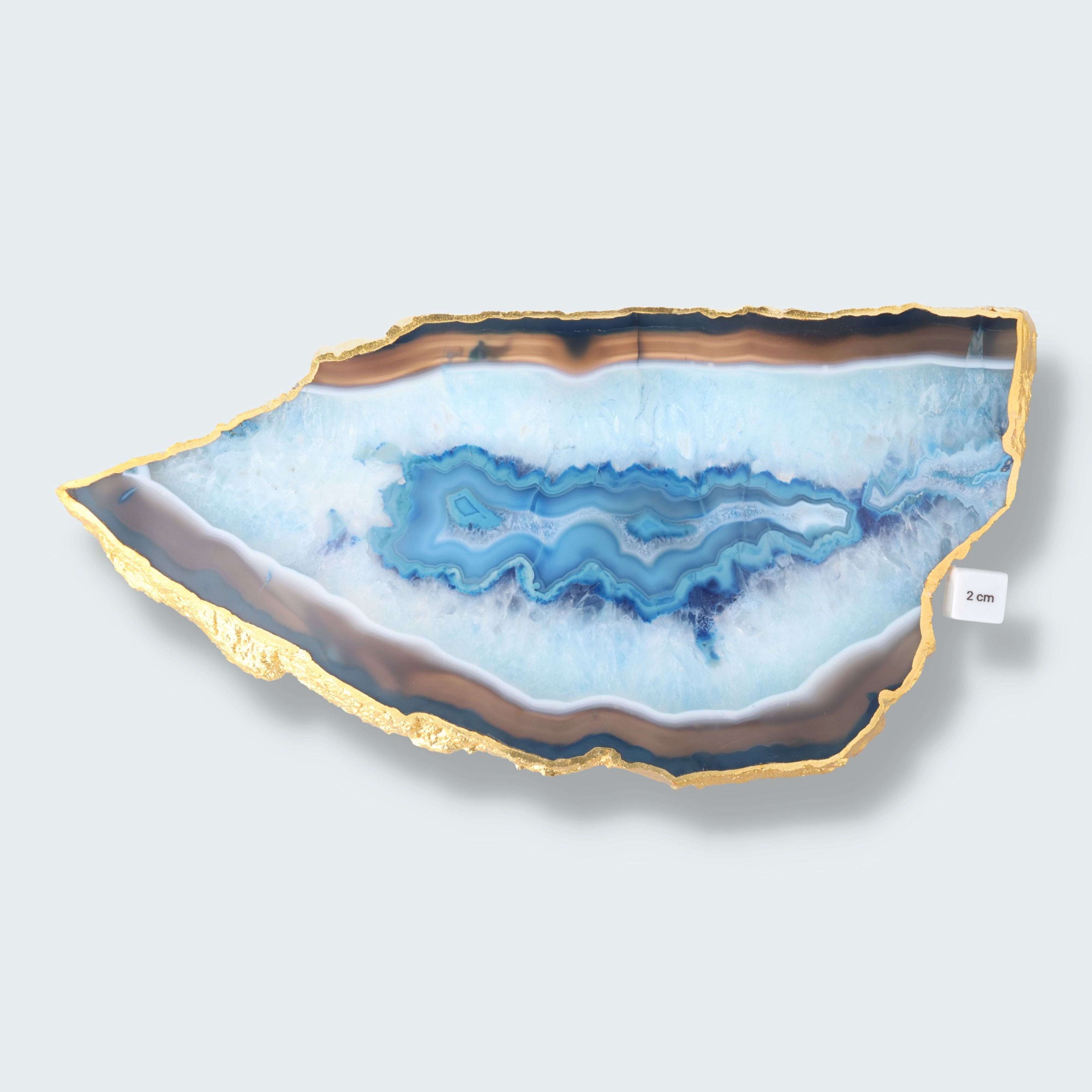Achatscheibe blau-weiss mit Goldrand - ca. 36,5 cm Durchmesser (1670g) – Ansicht 2