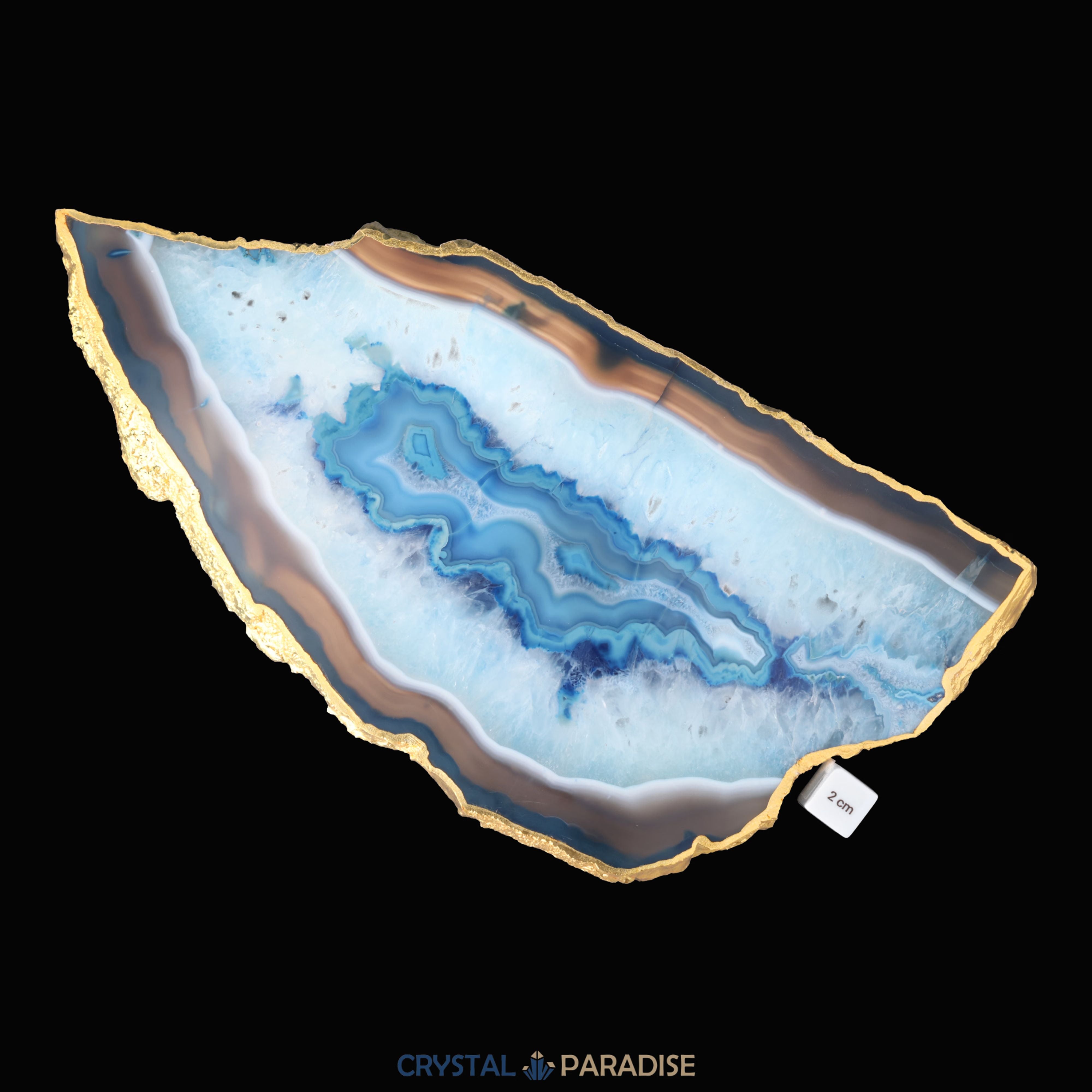 Achatscheibe blau-weiss mit Goldrand - ca. 36,5 cm Durchmesser (1670g) – Ansicht 6