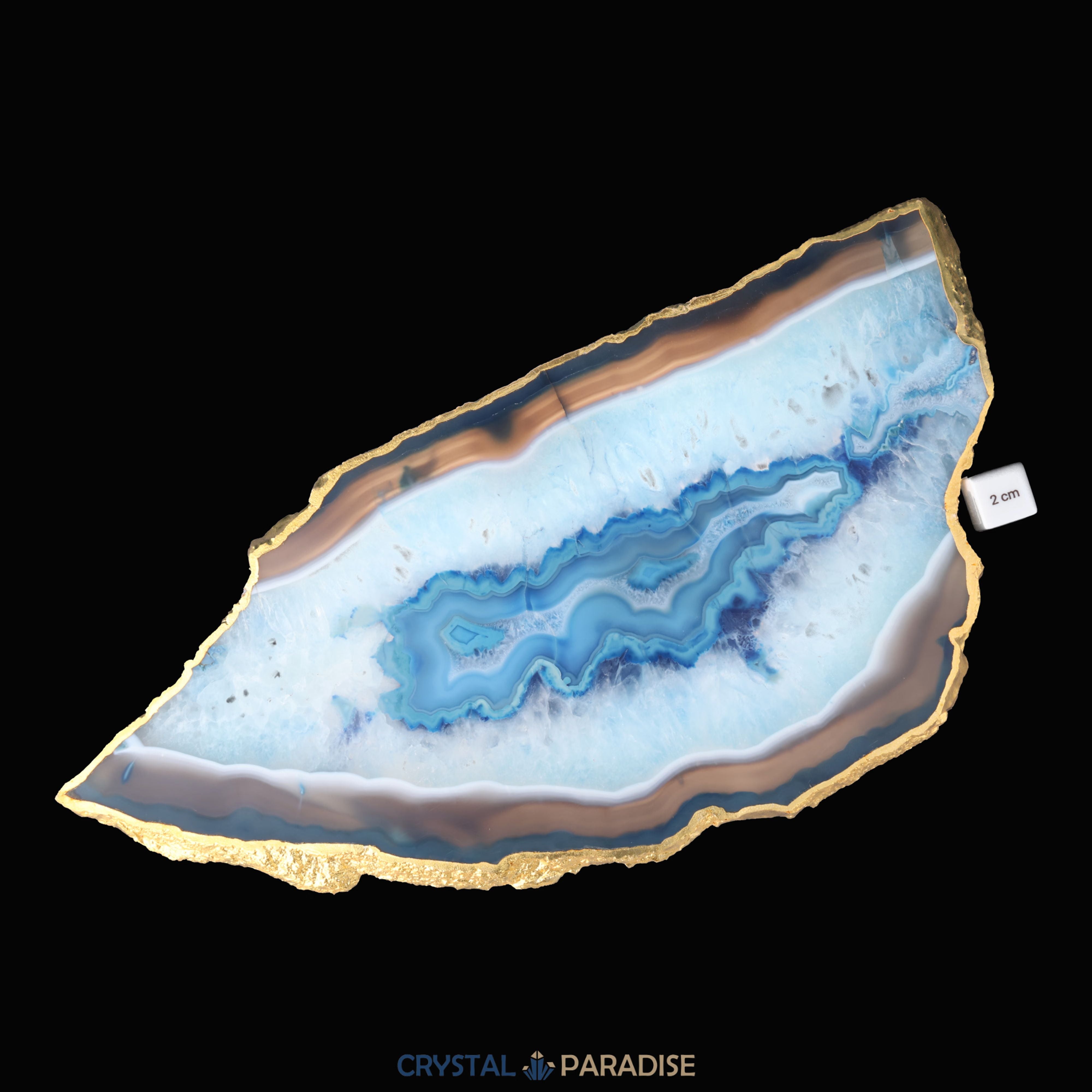 Achatscheibe blau-weiss mit Goldrand - ca. 36,5 cm Durchmesser (1670g) – Ansicht 8