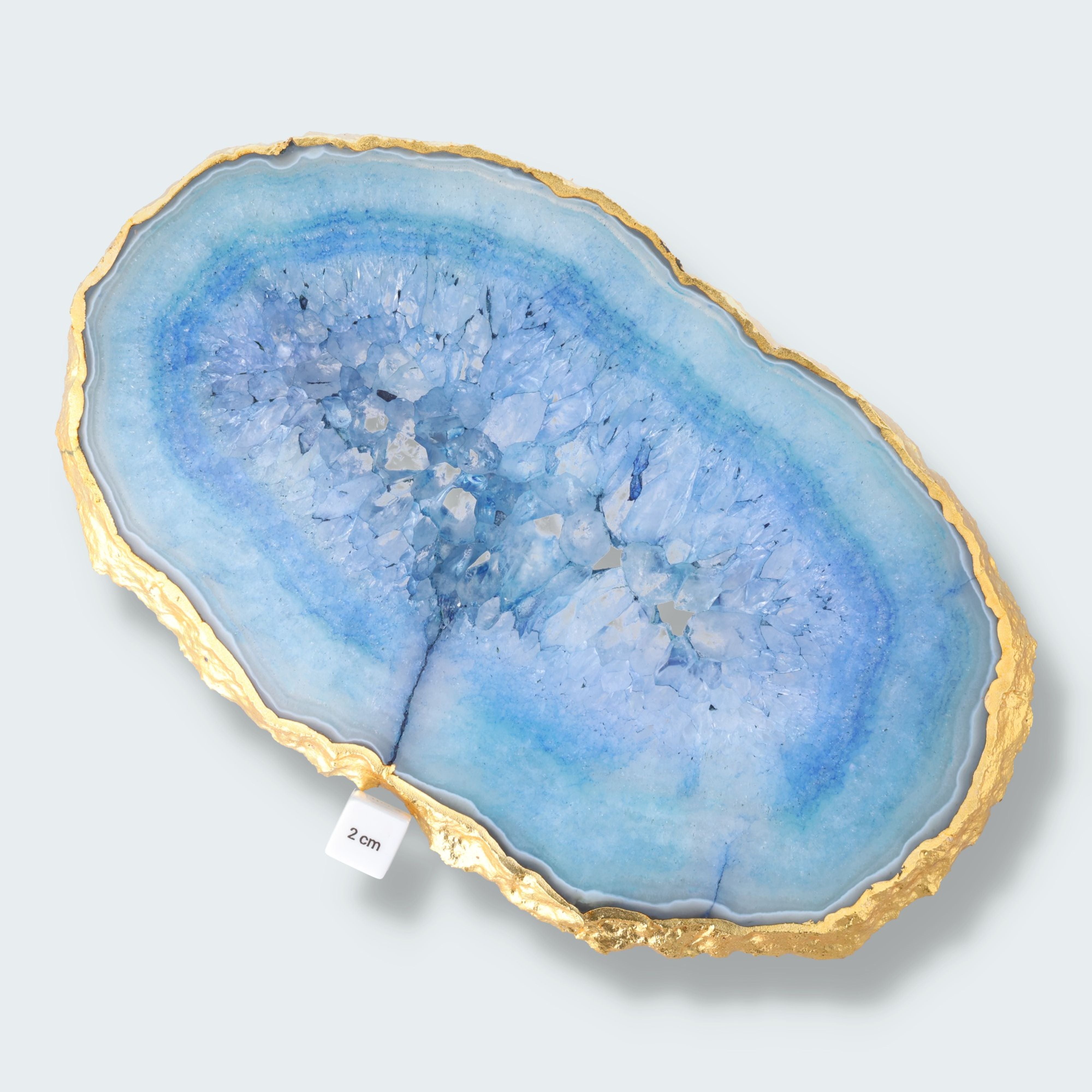 Achatscheibe blau-weiss mit Goldrand und Druzy - ca. 32 cm Durchmesser (1514g) – Ansicht 3