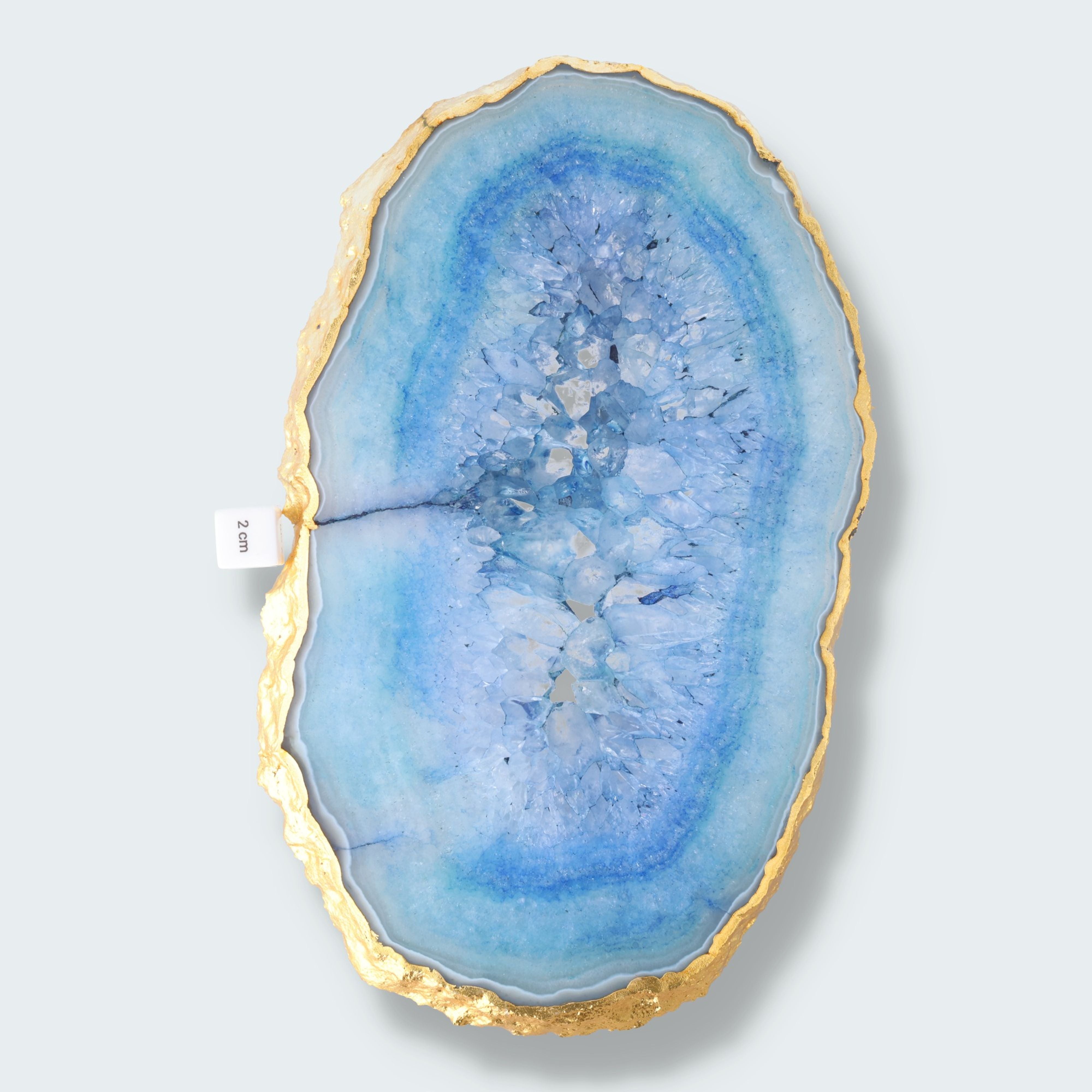 Achatscheibe blau-weiss mit Goldrand und Druzy - ca. 32 cm Durchmesser (1514g) – Ansicht 4