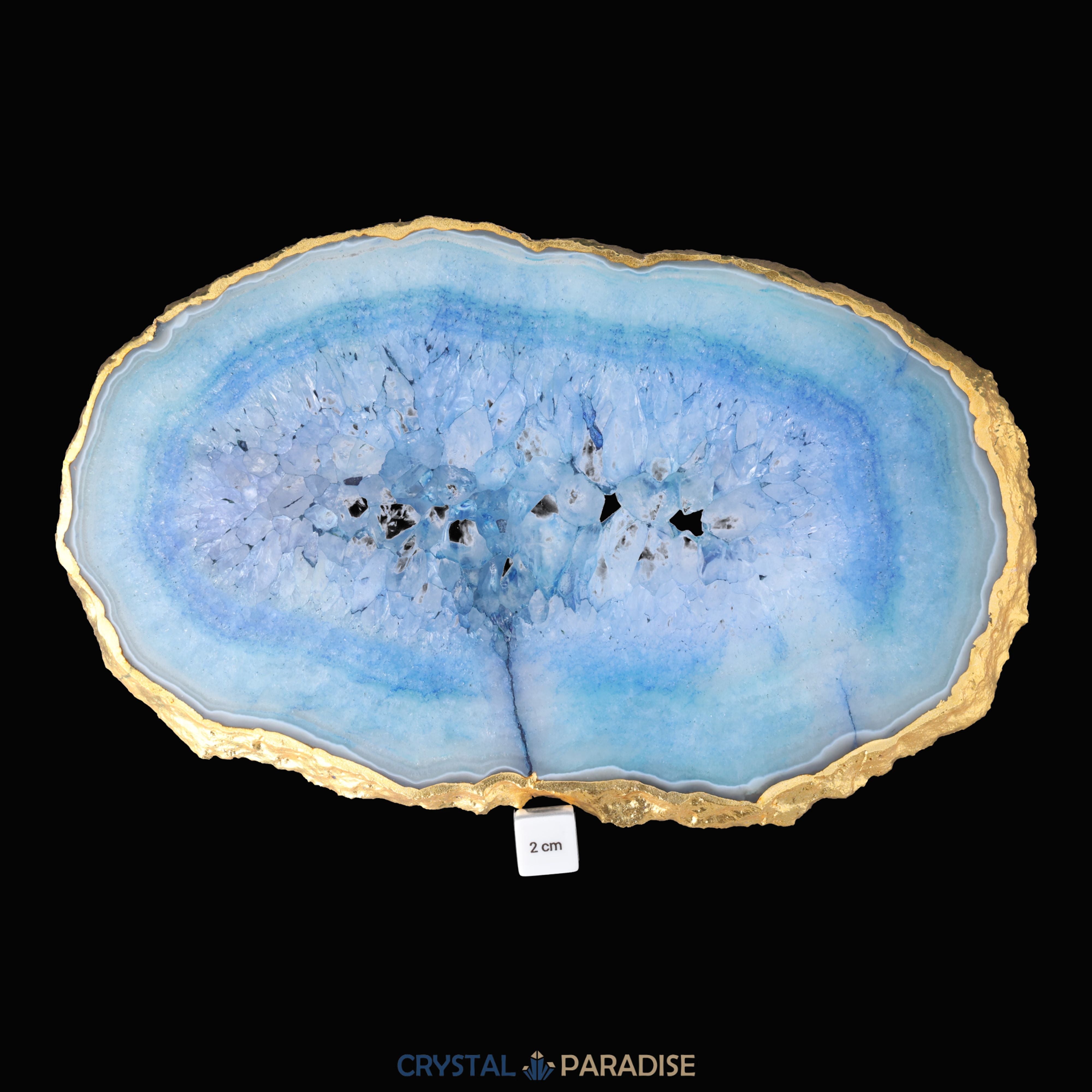 Achatscheibe blau-weiss mit Goldrand und Druzy - ca. 32 cm Durchmesser (1514g) – Ansicht 5