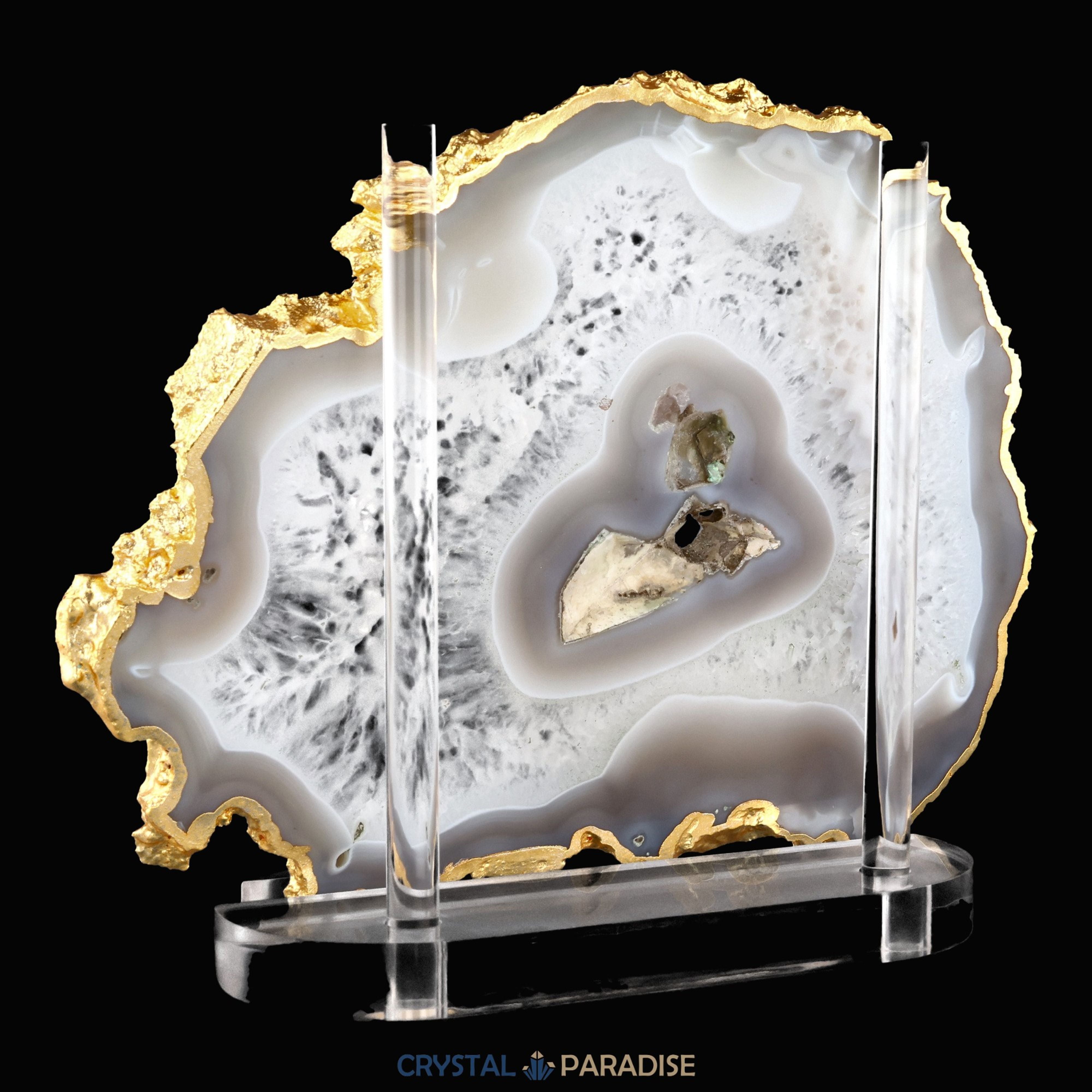 Achatscheibe grau-weiss mit Goldrand - ca. 26 cm – Ansicht 7
