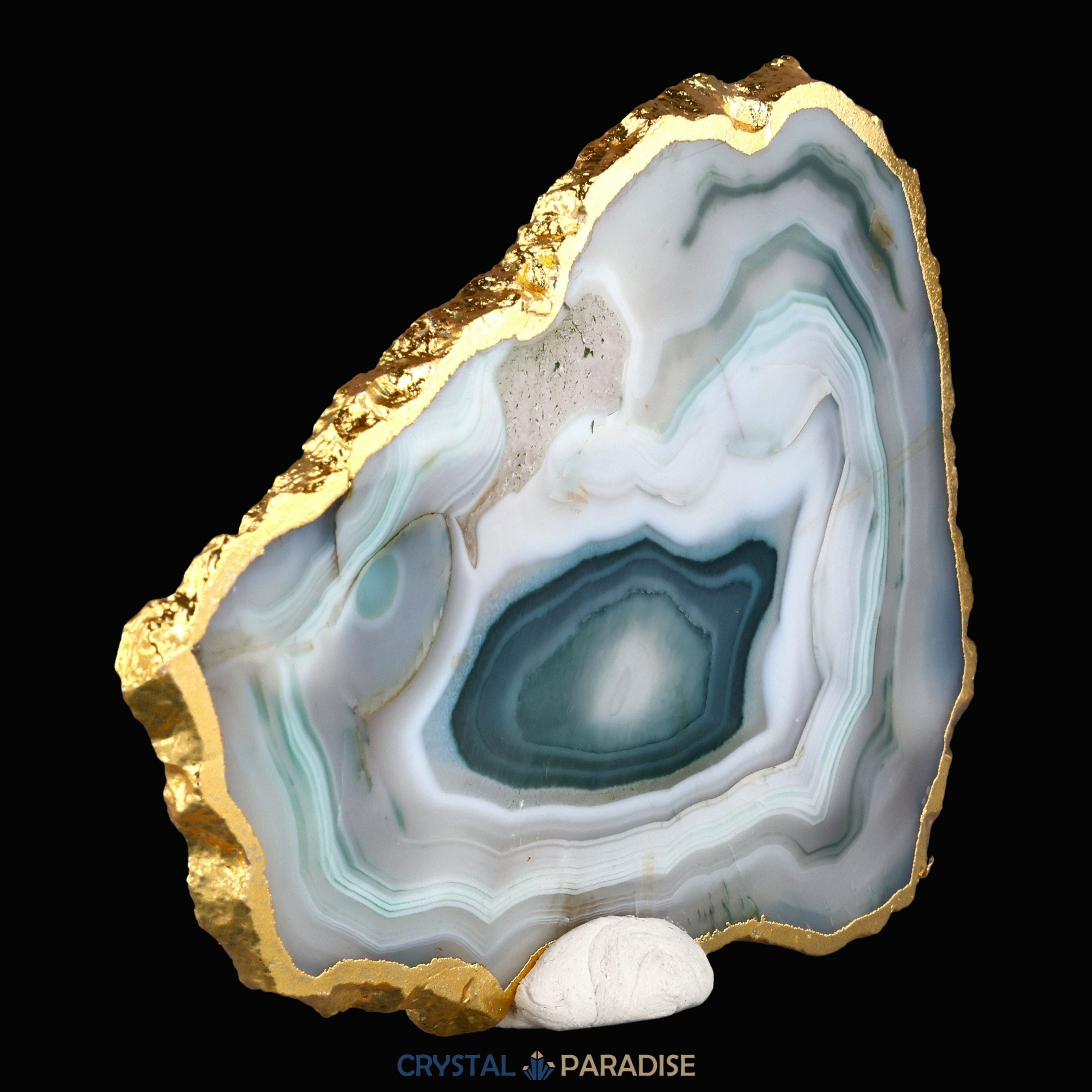 Achatscheibe grün weiss mit Goldrand - ca. 10 cm – Ansicht 14