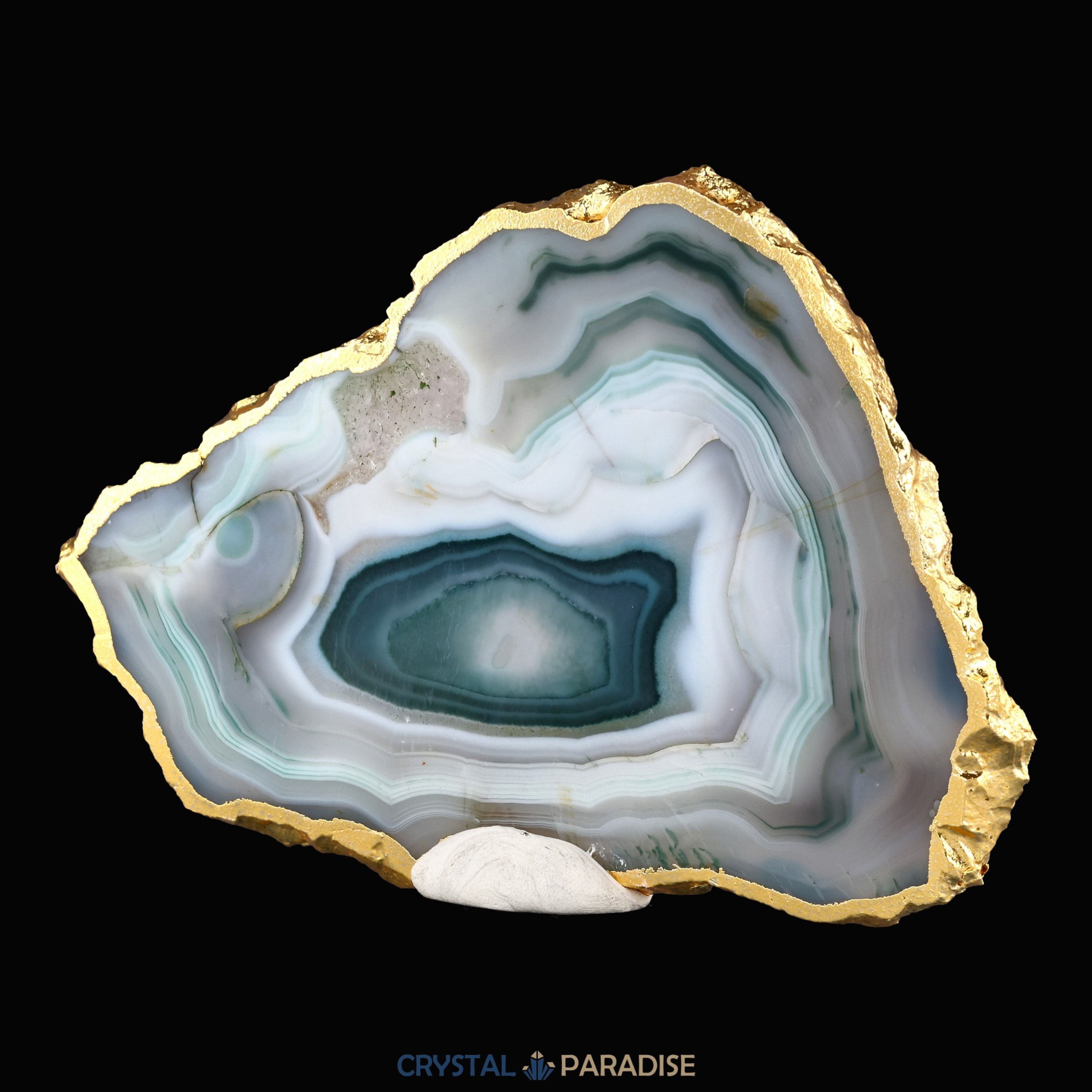 Achatscheibe grün weiss mit Goldrand - ca. 10 cm – Ansicht 5