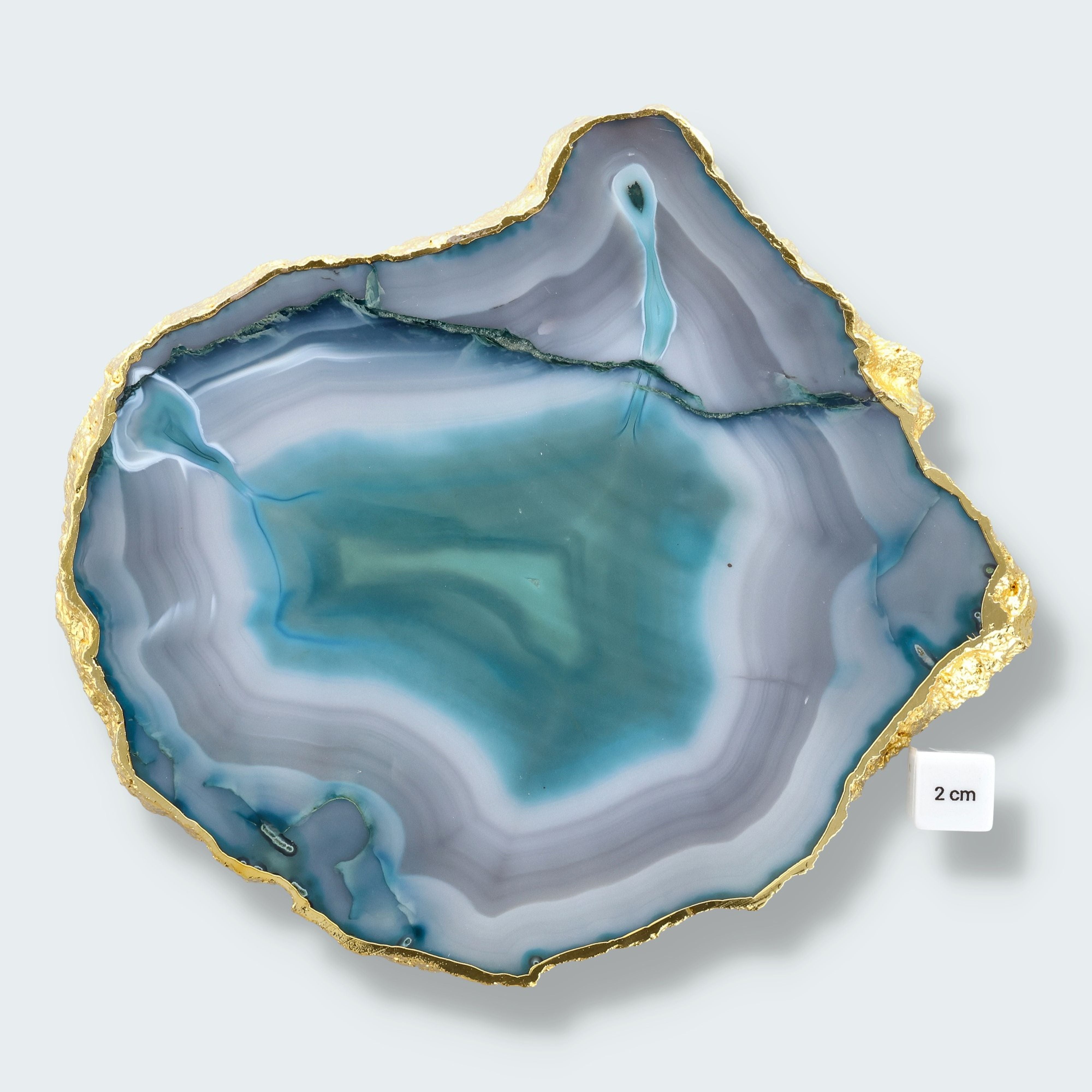 Achatscheibe grün-weiss mit Goldrand - ca. 24,5 cm Durchmesser (1040g) – Ansicht 2