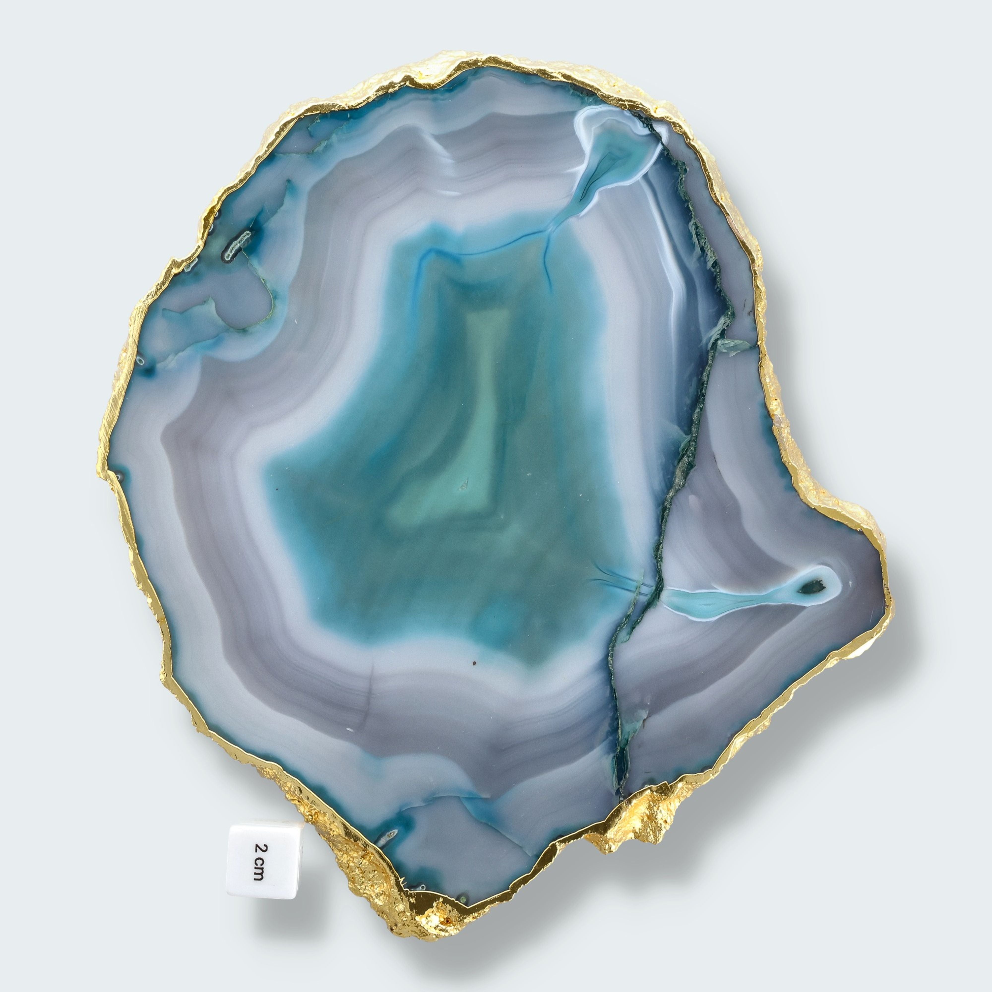 Achatscheibe grün-weiss mit Goldrand - ca. 24,5 cm Durchmesser (1040g) – Ansicht 4
