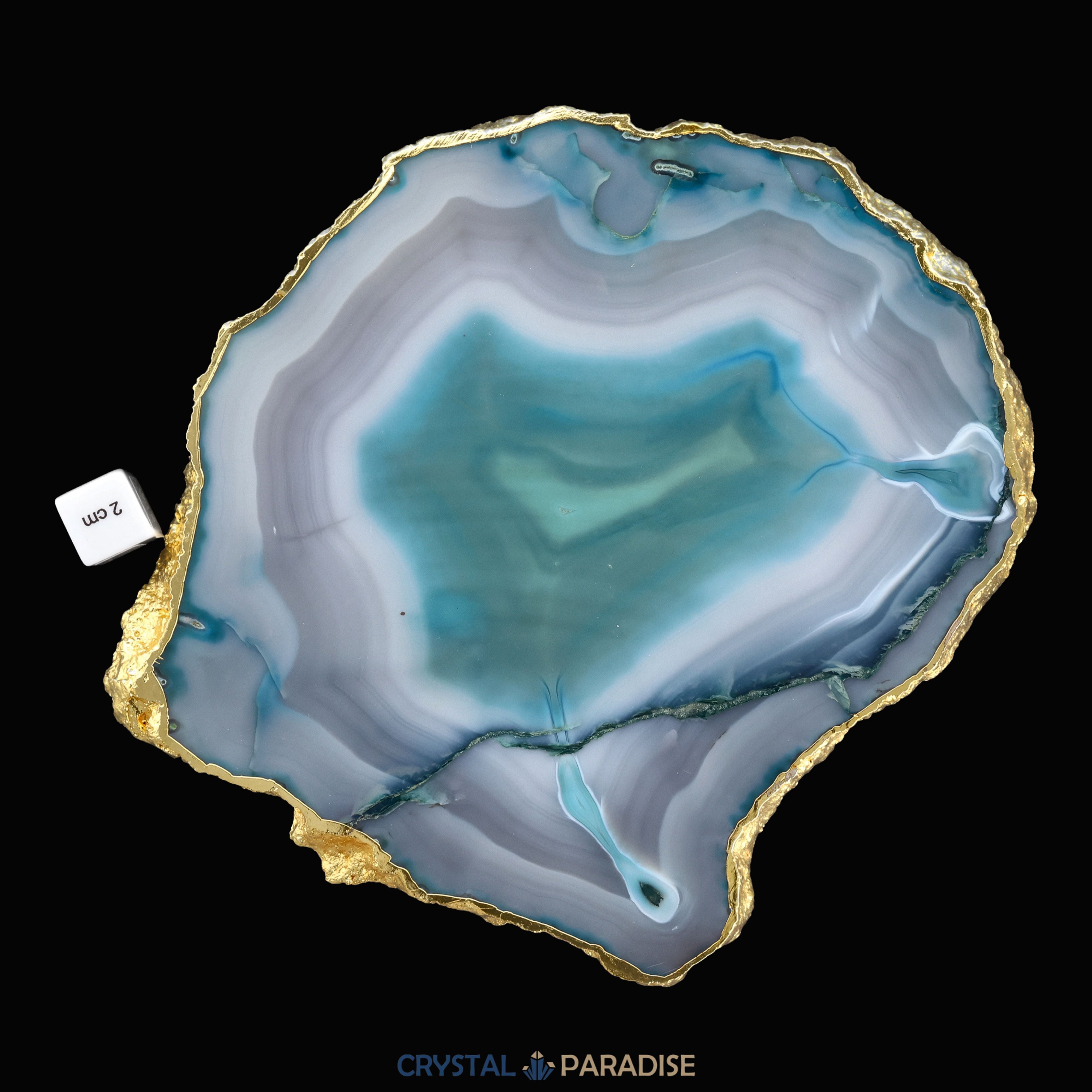 Achatscheibe grün-weiss mit Goldrand - ca. 24,5 cm Durchmesser (1040g) – Ansicht 8