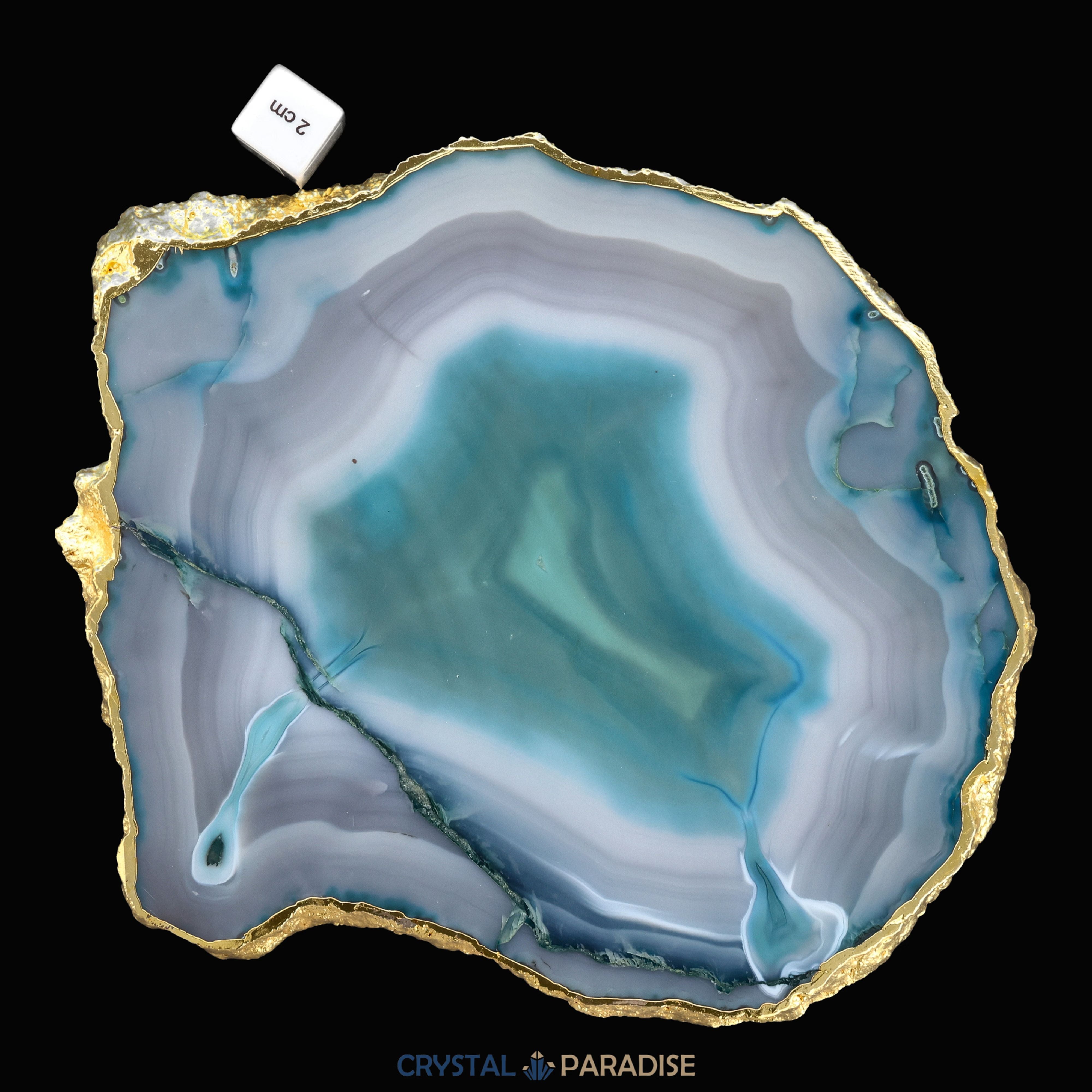Achatscheibe grün-weiss mit Goldrand - ca. 24,5 cm Durchmesser (1040g) – Ansicht 9
