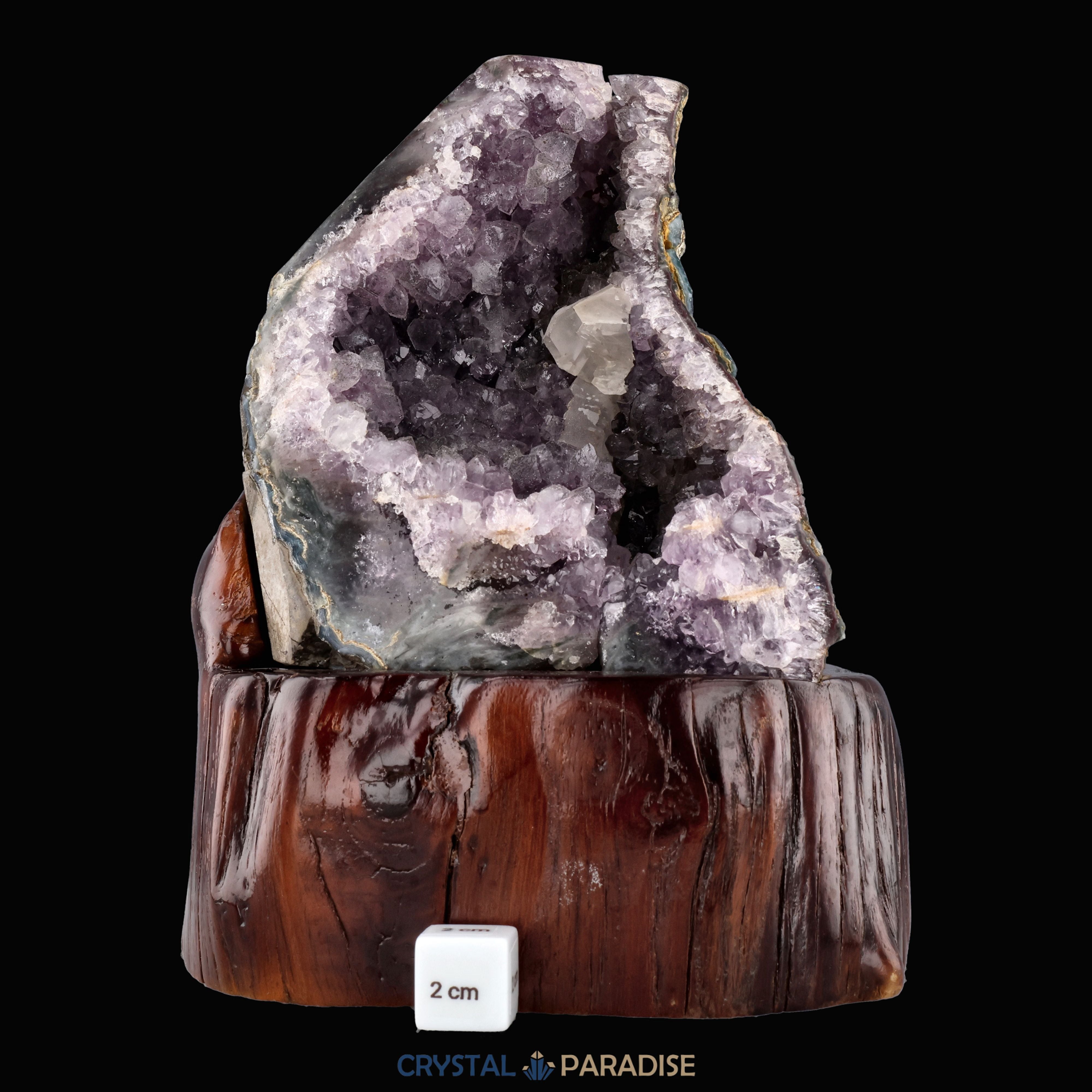 Amethyst Druse mit Calcit auf Holzständer (2531g) – Ansicht 5