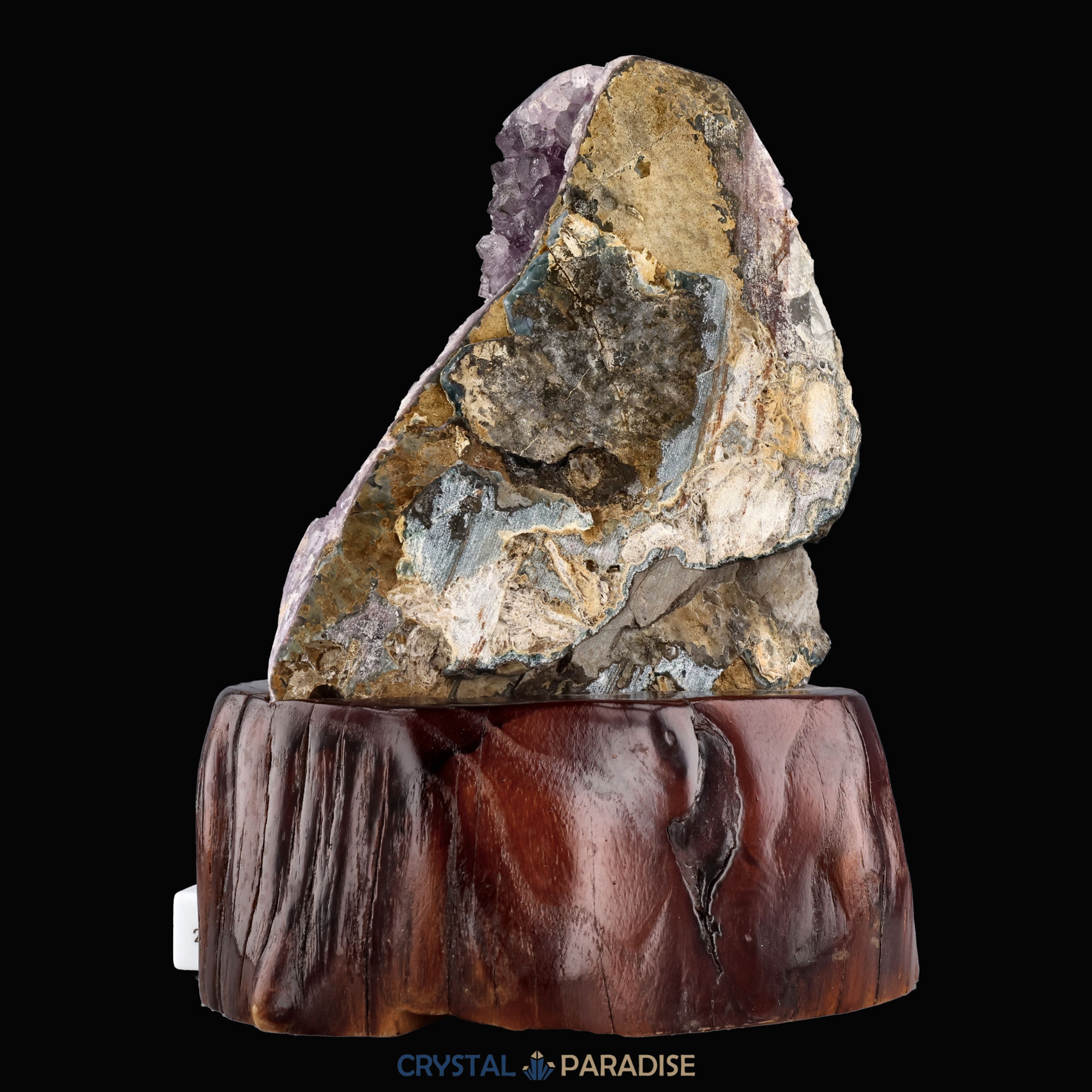 Amethyst Druse mit Calcit auf Holzständer (2531g) – Ansicht 7