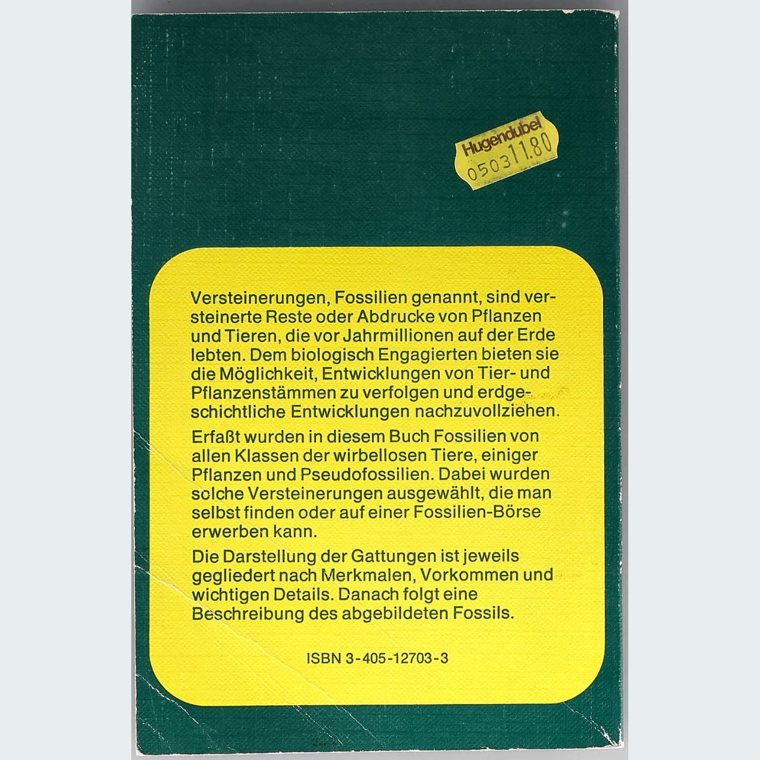 BLV Naturführer Versteinerungen – Rückseite mit Klappentext und ISBN 3-405-12703-3