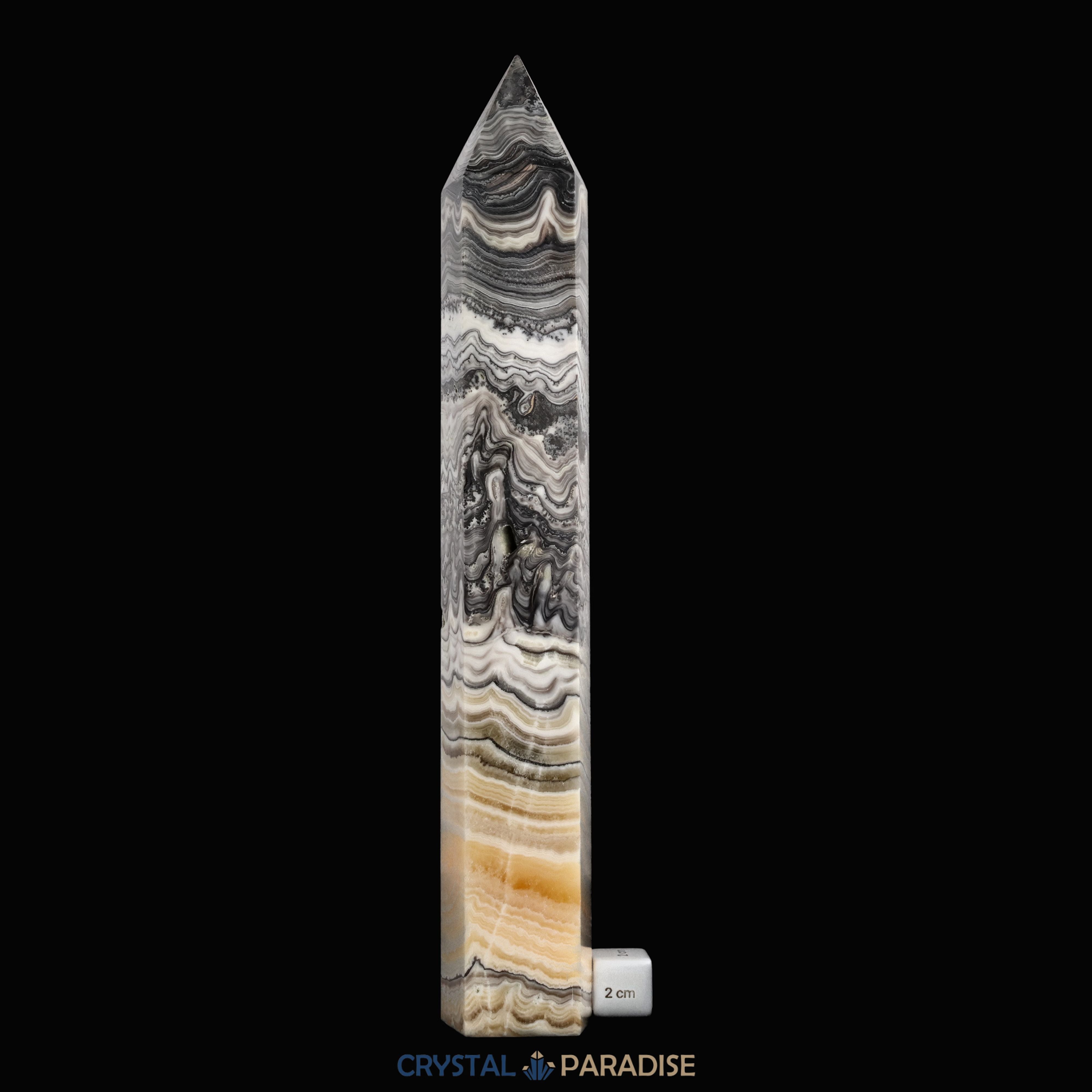 Gestreifter gelber Calcit Obelisk aus Brasilien – Ansicht 10