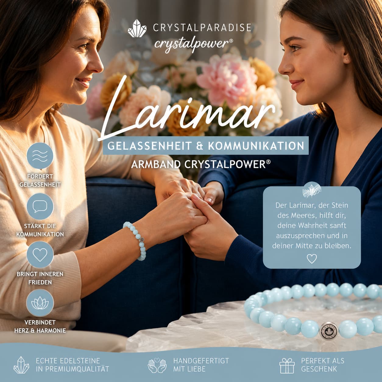 Larimar – Gelassenheit & Kommunikation - Armband crystalpower® - crystal paradise
