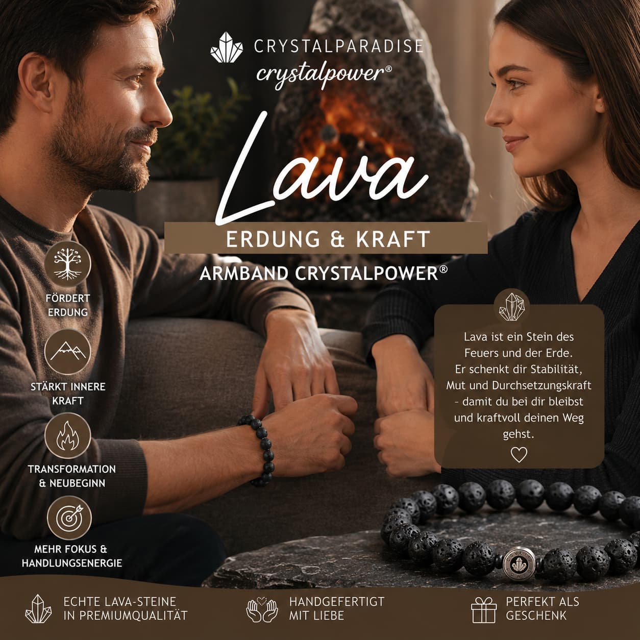Lava – Erdung & Kraft - Armband crystalpower® - crystal paradise