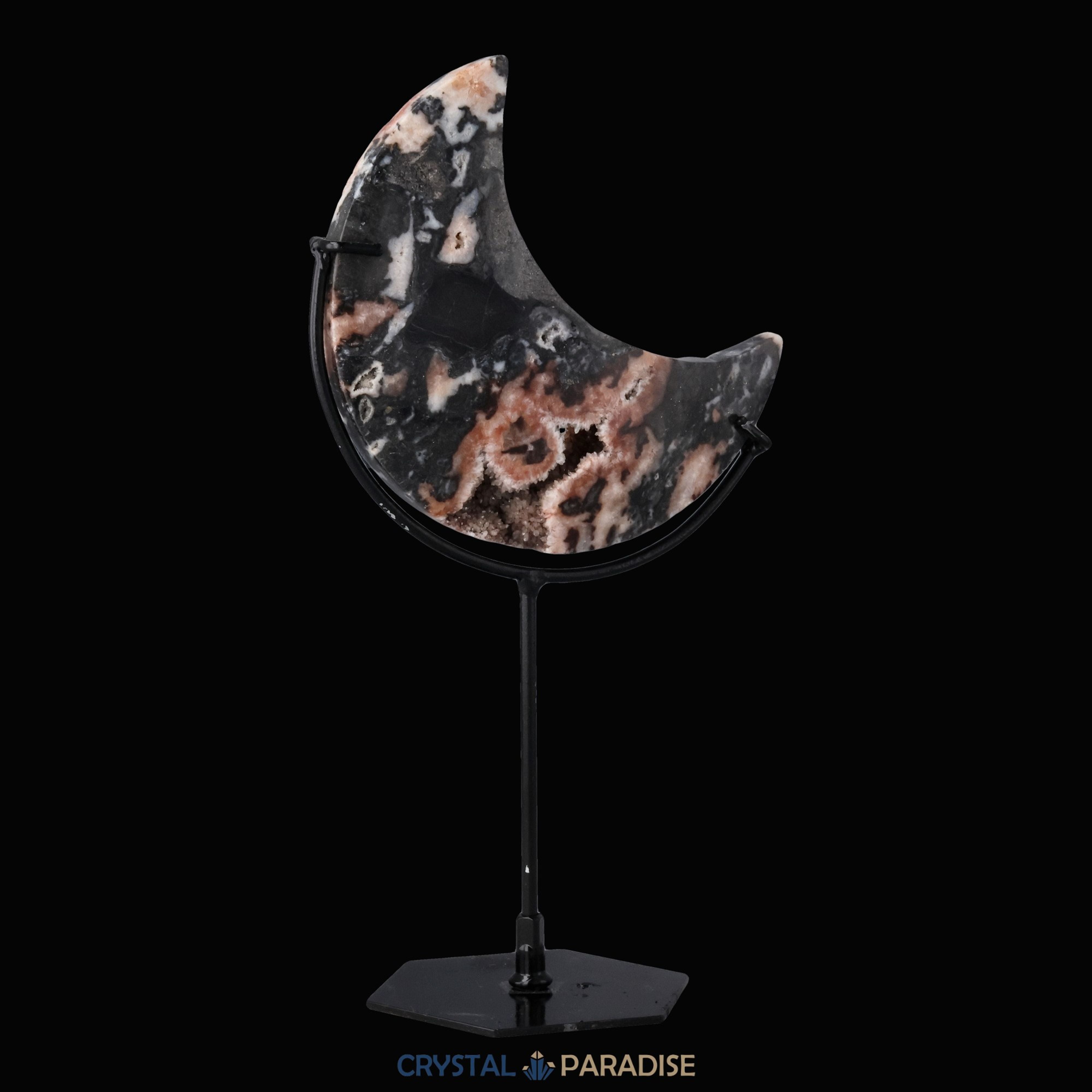 Mond auf schwarzem Standfuss aus Druzy Sphalerite – Ansicht 6