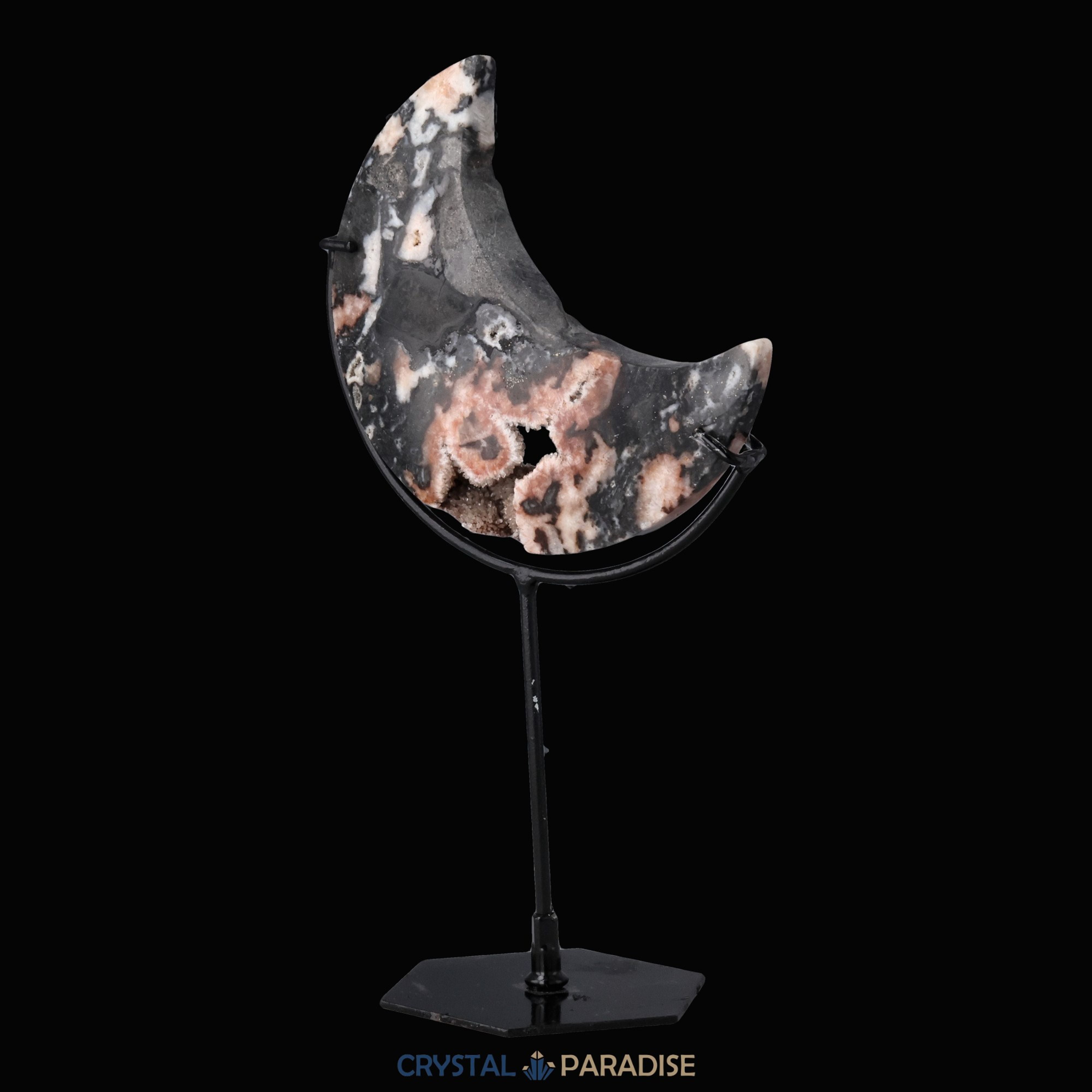 Mond auf schwarzem Standfuss aus Druzy Sphalerite – Ansicht 9