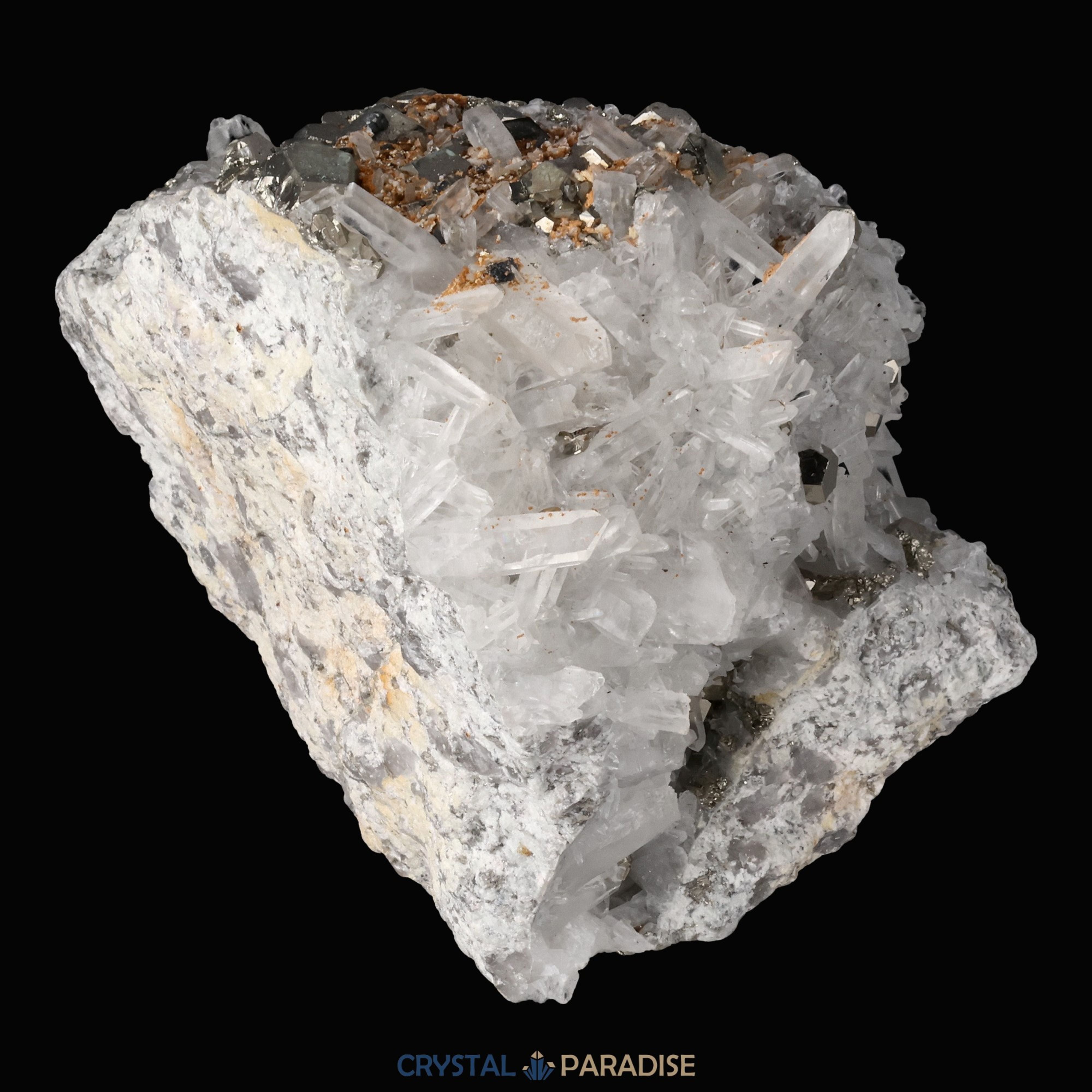 Pyrit an Bergkristall aus Indonesien (1054g) – Ansicht 10