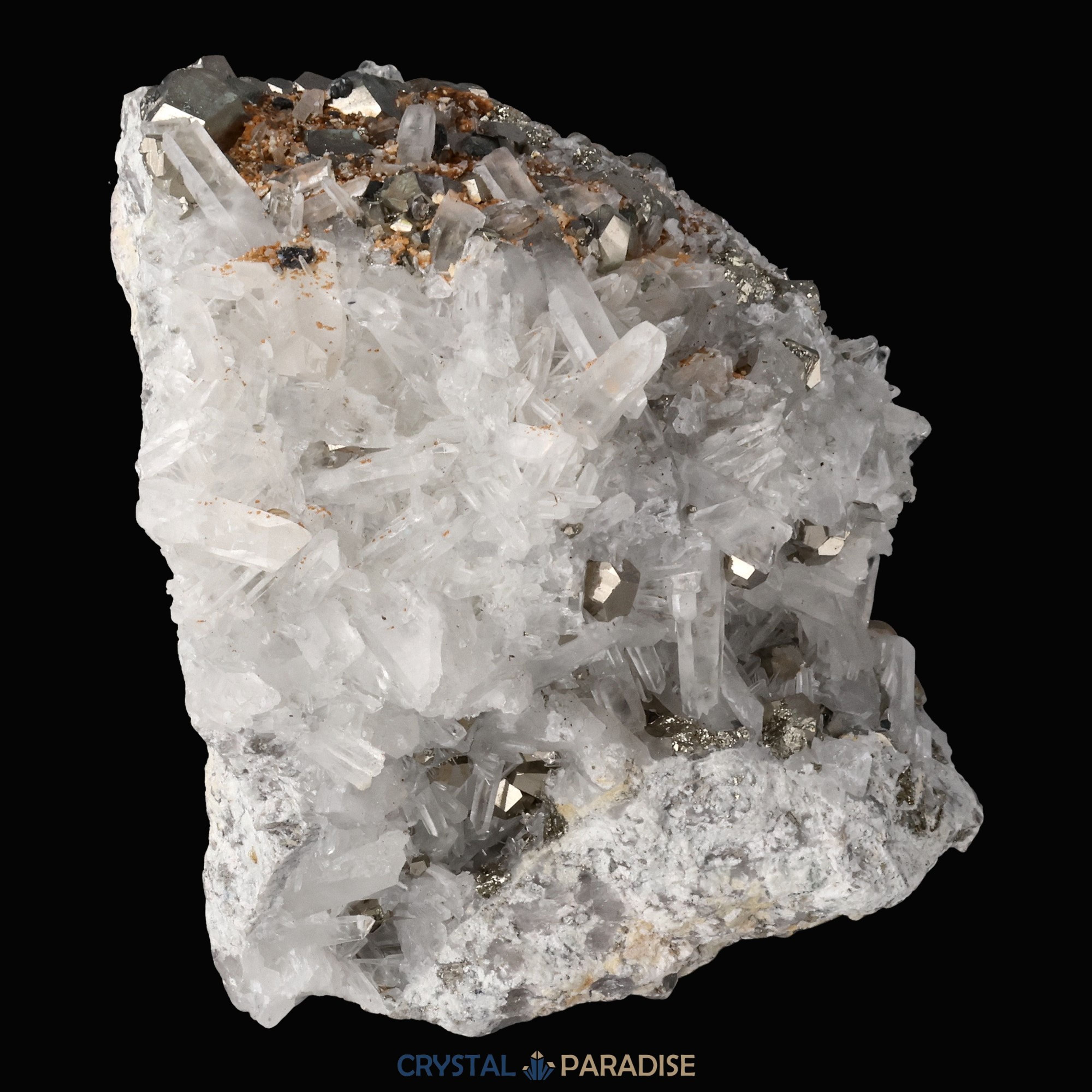 Pyrit an Bergkristall aus Indonesien (1054g) – Ansicht 11
