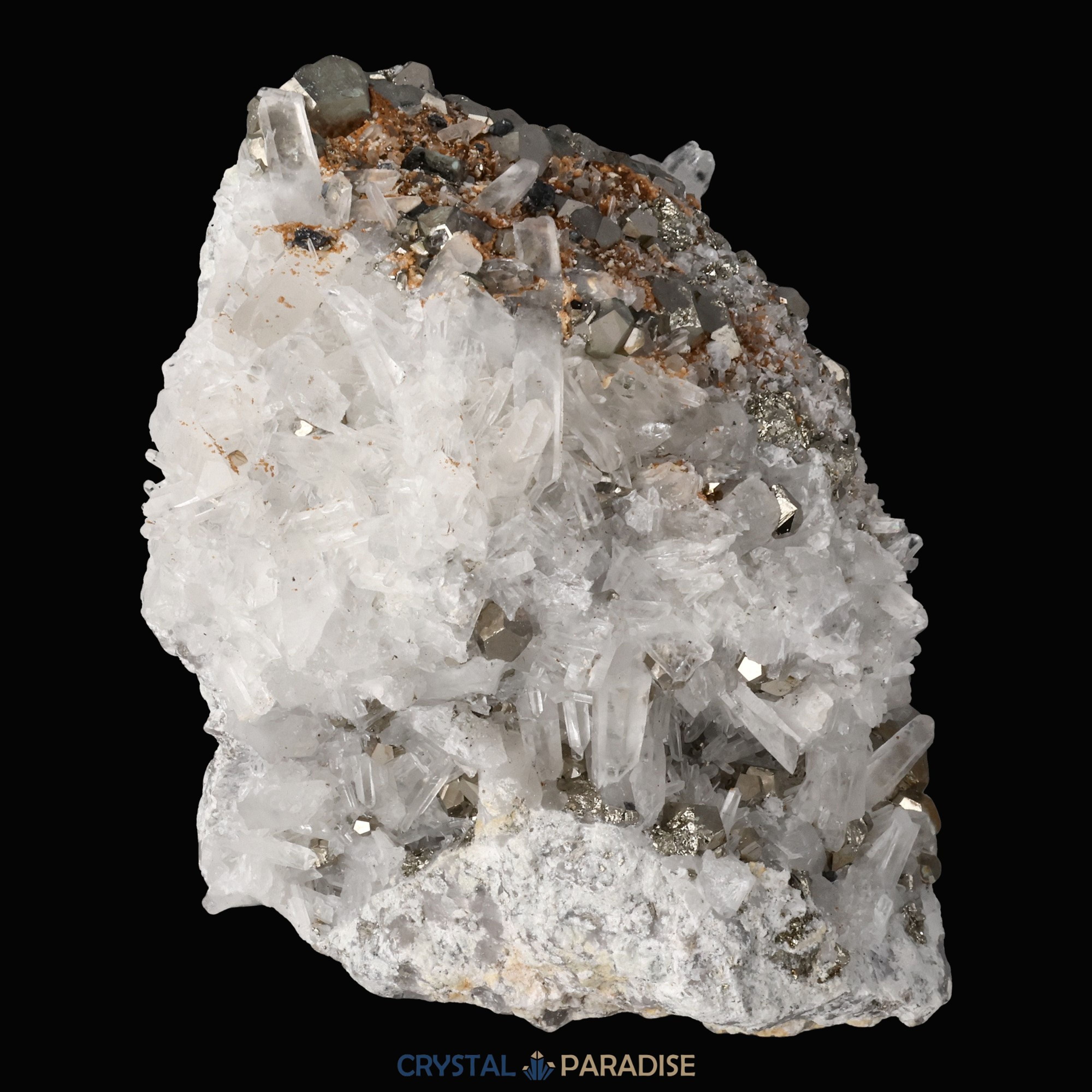 Pyrit an Bergkristall aus Indonesien (1054g) – Ansicht 12