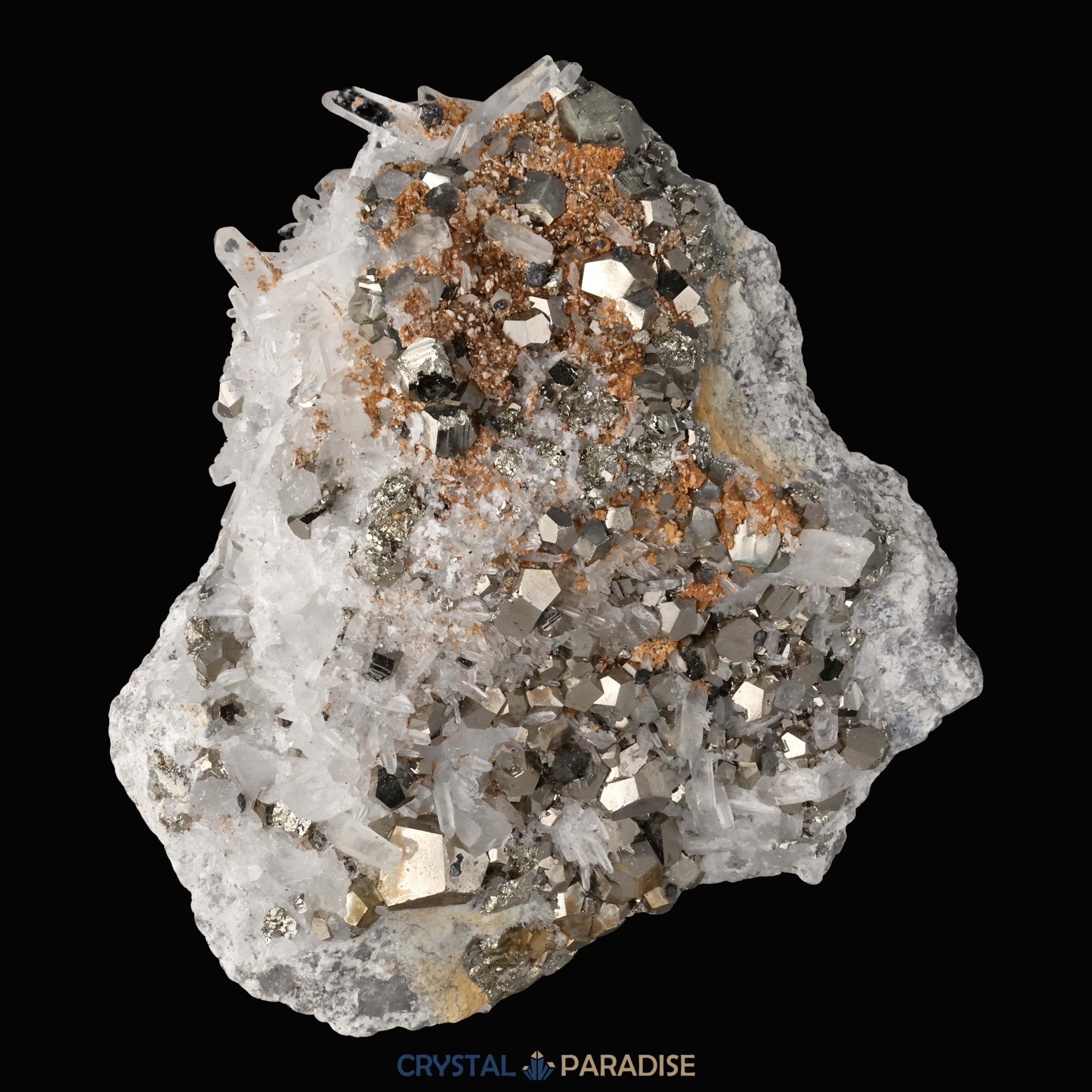Pyrit an Bergkristall aus Indonesien (1054g) – Ansicht 15