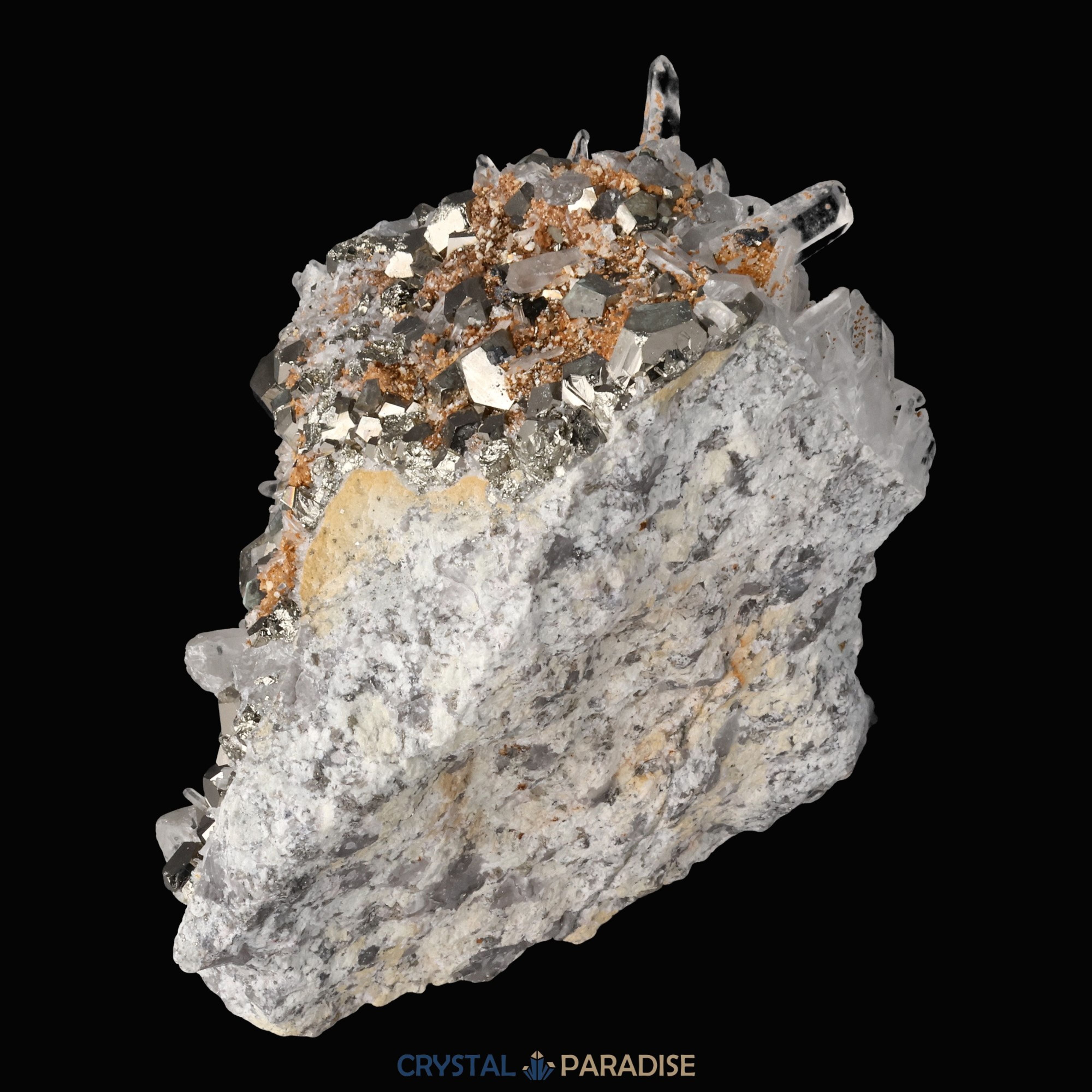 Pyrit an Bergkristall aus Indonesien (1054g) – Ansicht 7