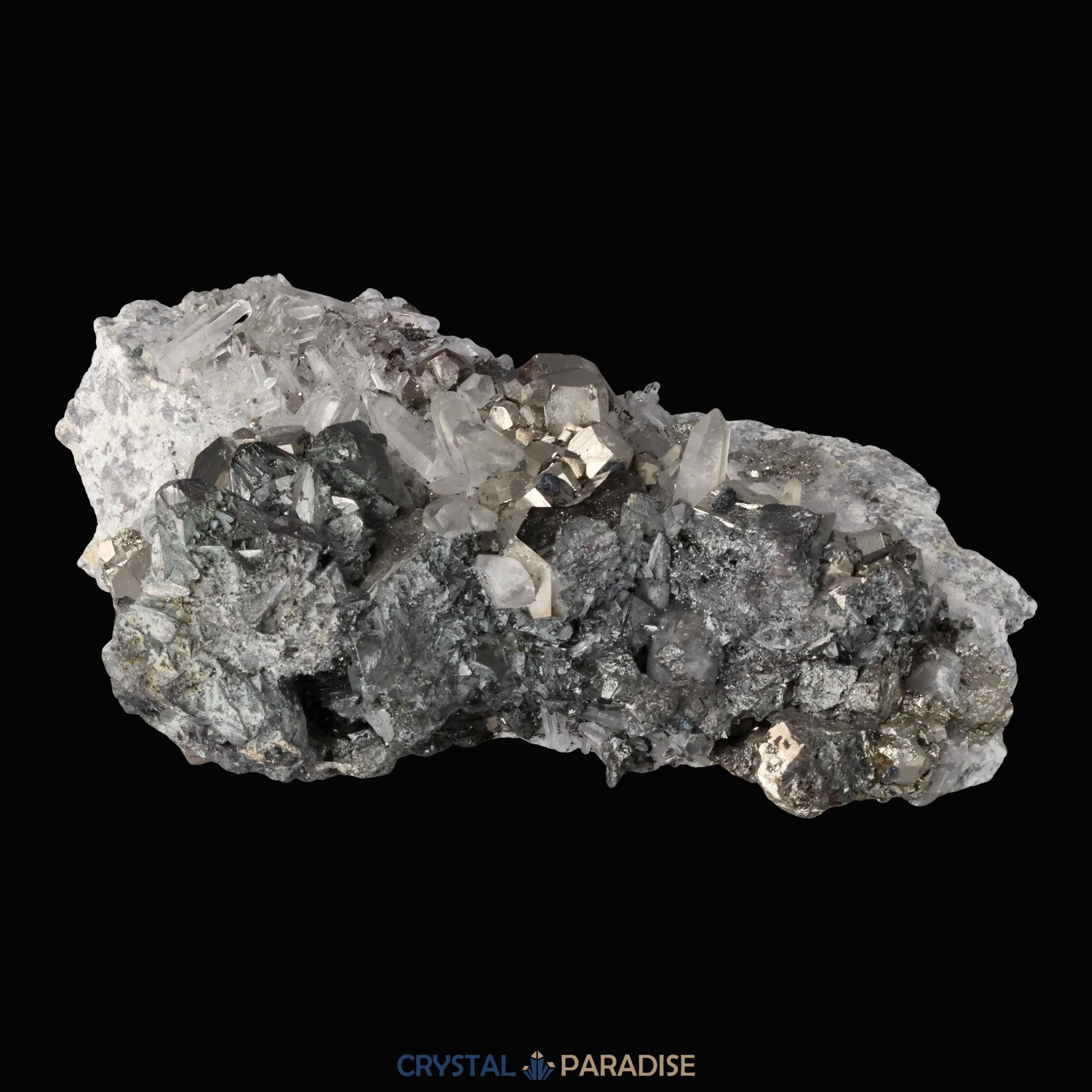 Pyrit an Bergkristall aus Indonesien (1082g) – Ansicht 4