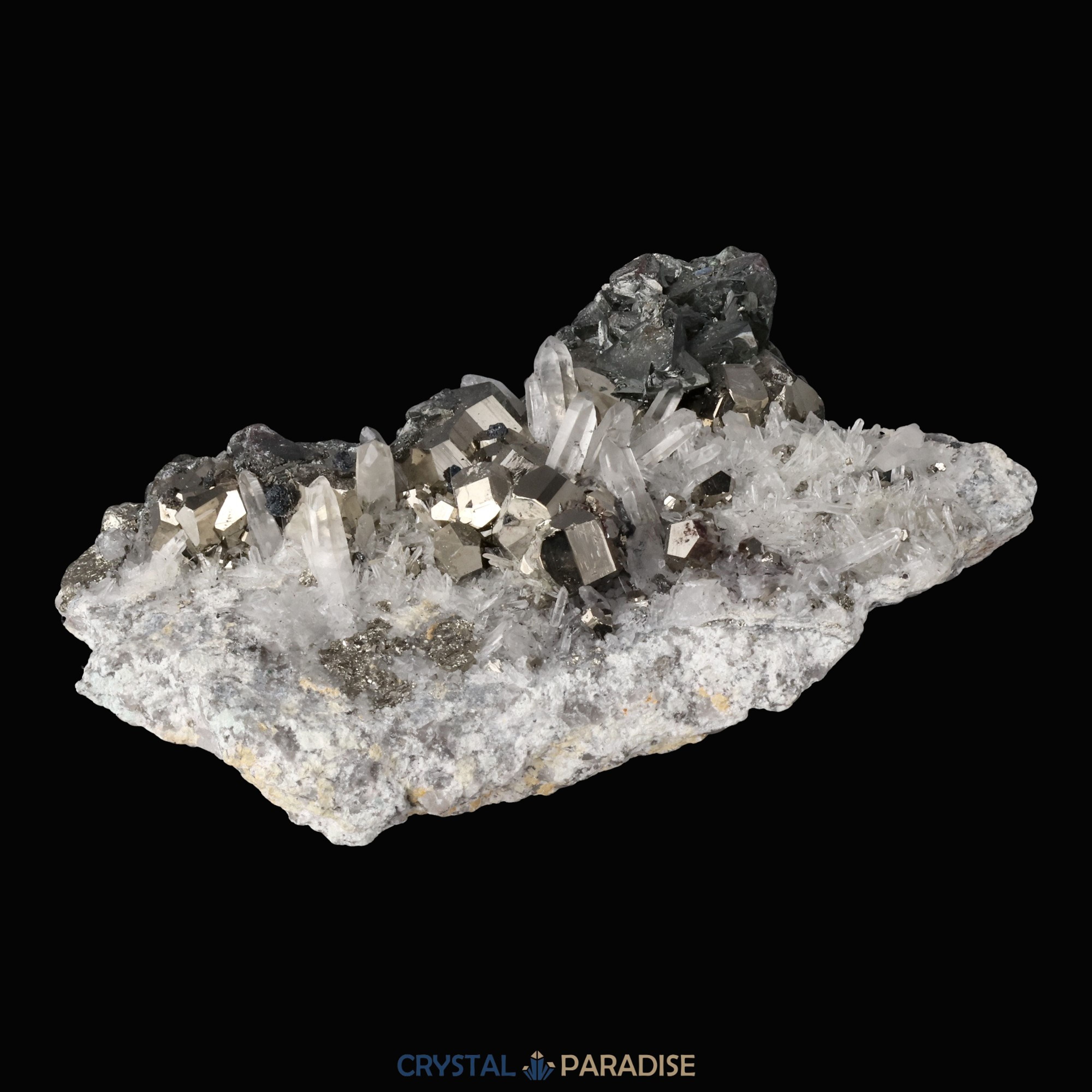 Pyrit an Bergkristall aus Indonesien (1082g) – Ansicht 7