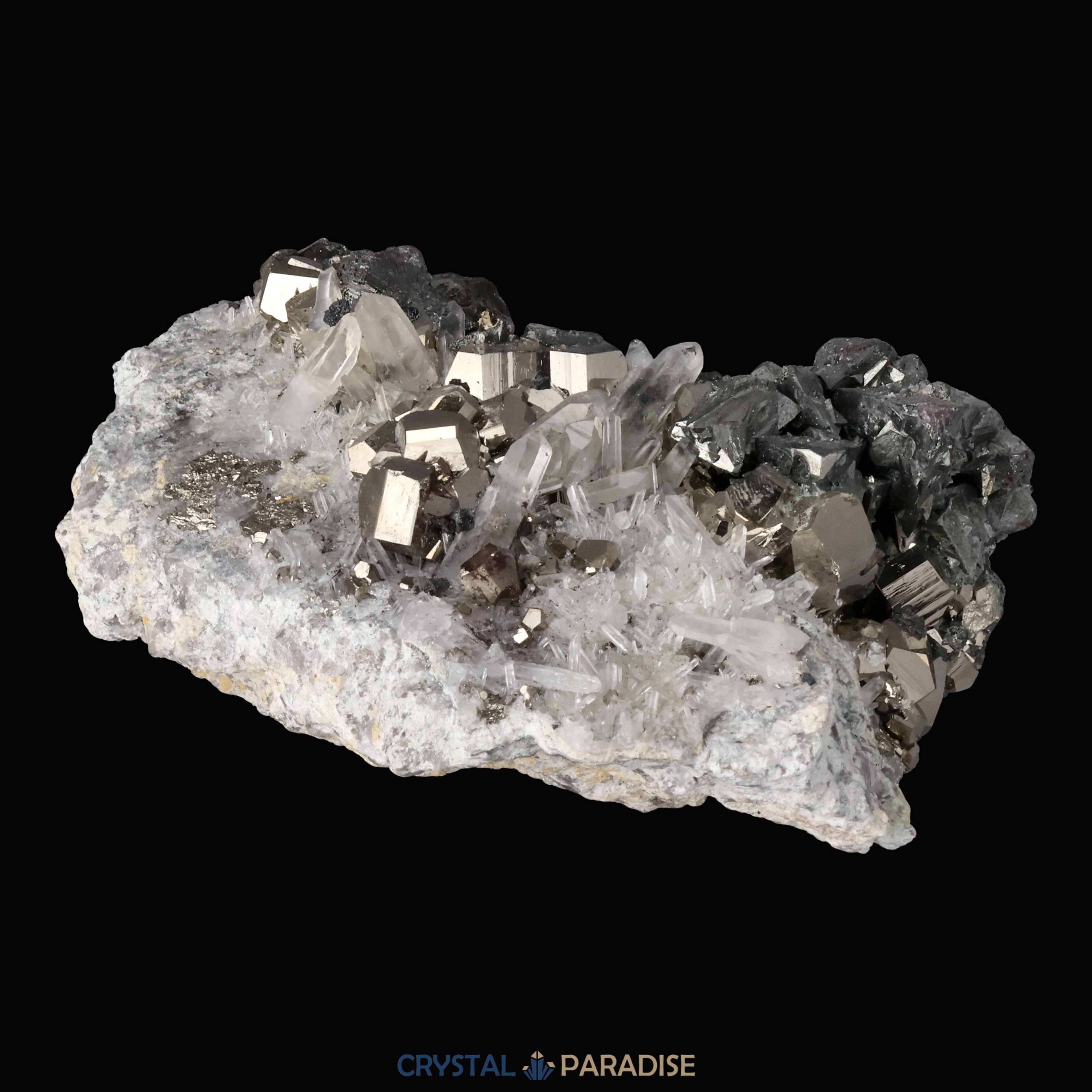 Pyrit an Bergkristall aus Indonesien (1082g) – Ansicht 8