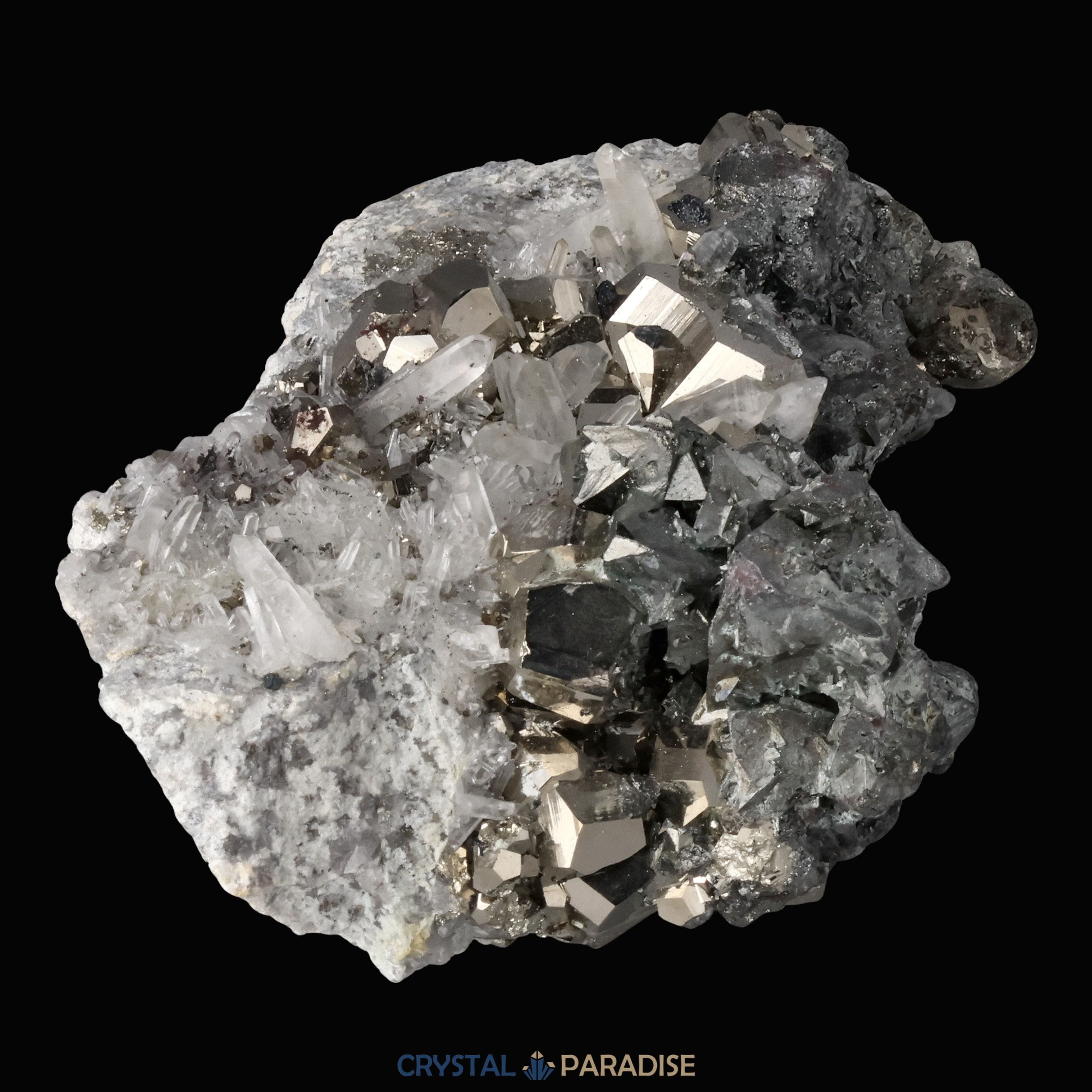 Pyrit an Bergkristall aus Indonesien (1082g) – Ansicht 9