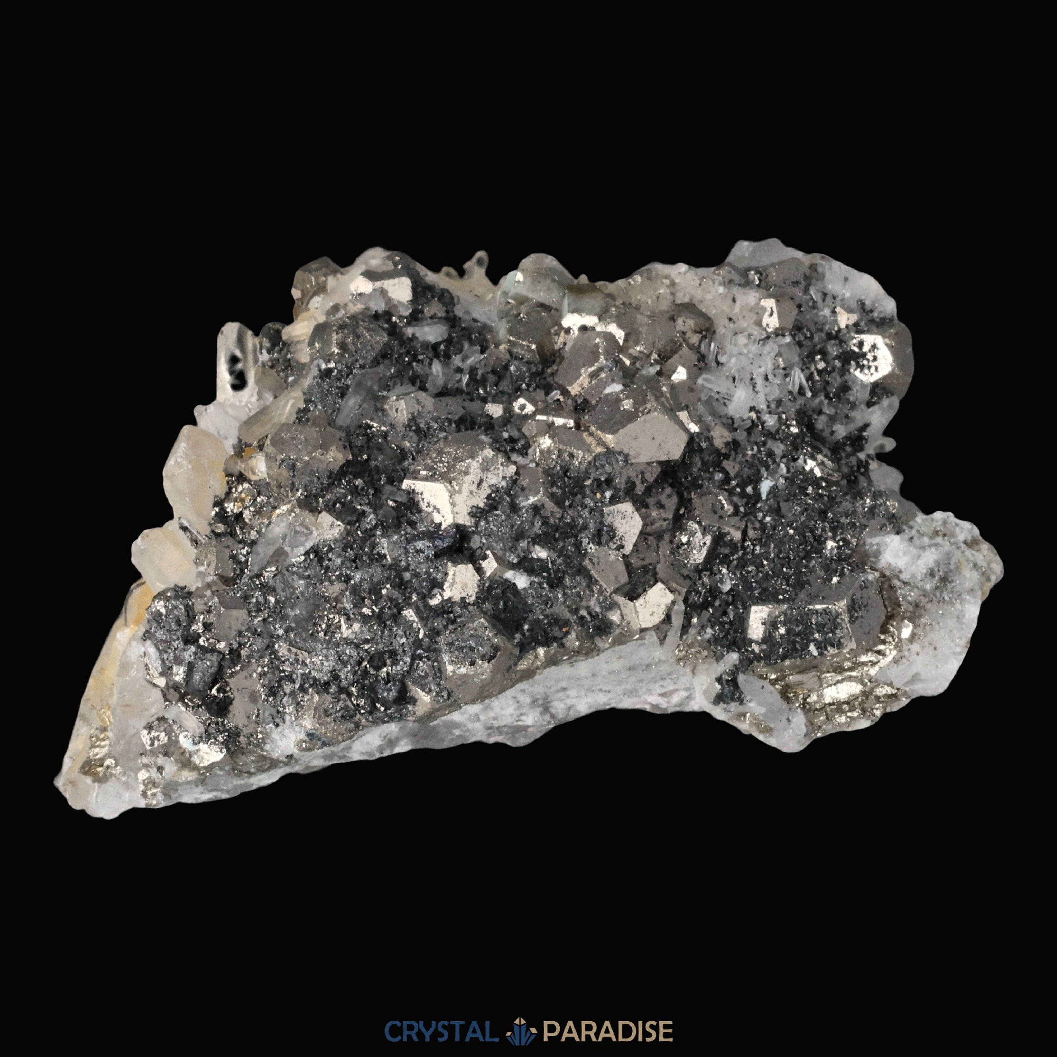 Pyrit an Bergkristall aus Indonesien (222g) – Ansicht 15