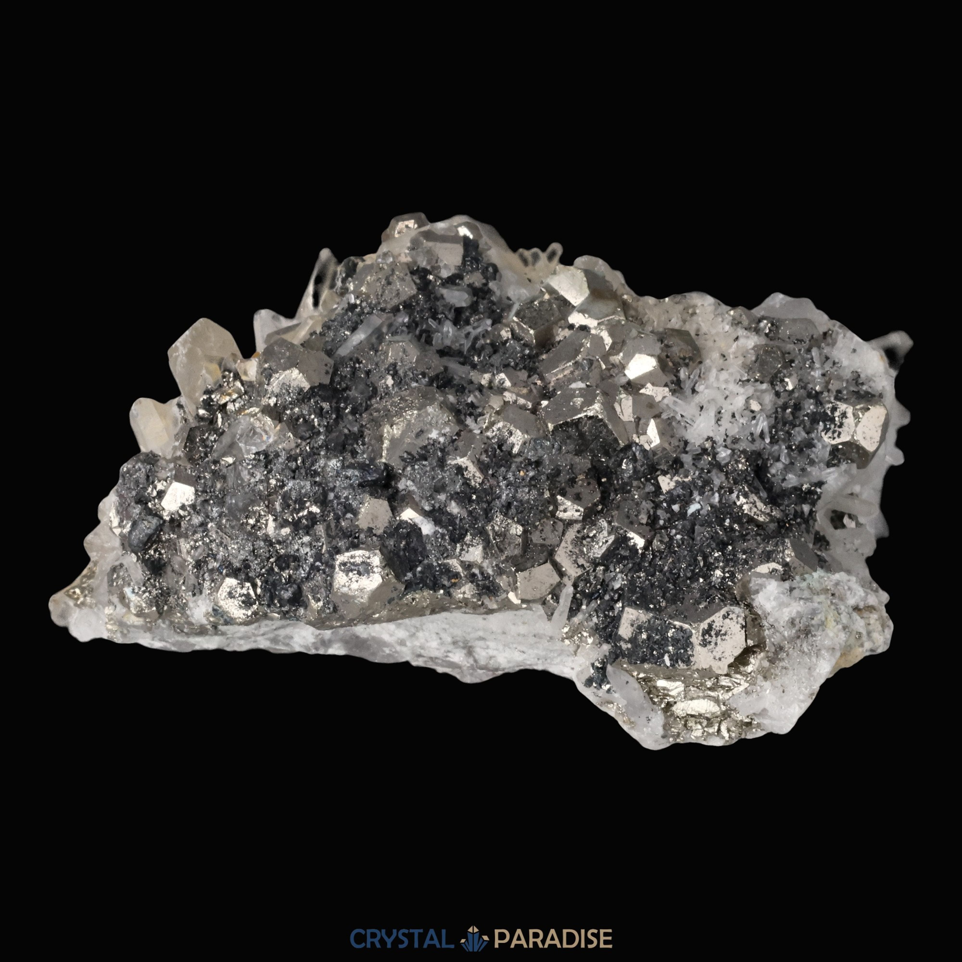 Pyrit an Bergkristall aus Indonesien (222g) – Ansicht 4