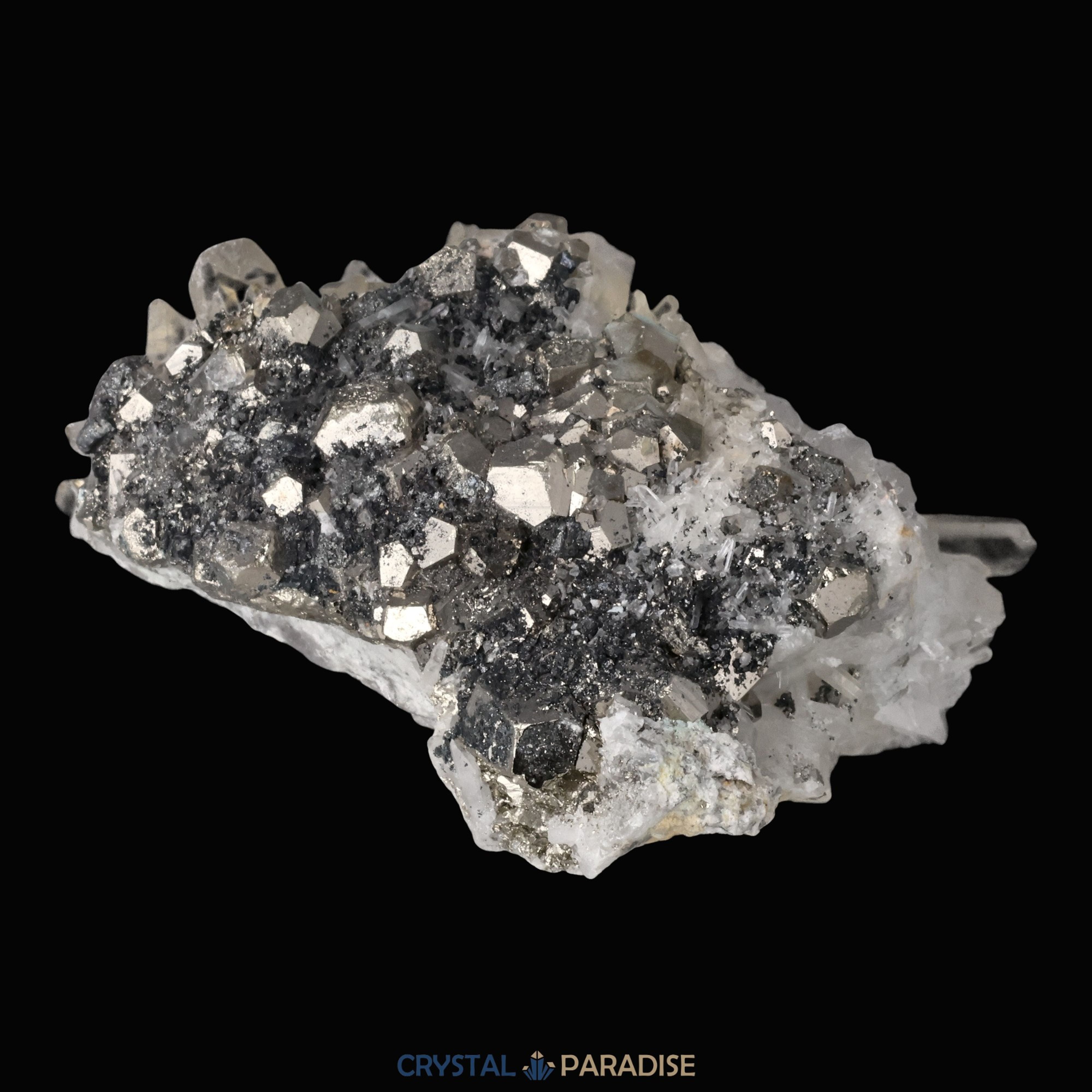 Pyrit an Bergkristall aus Indonesien (222g) – Ansicht 5