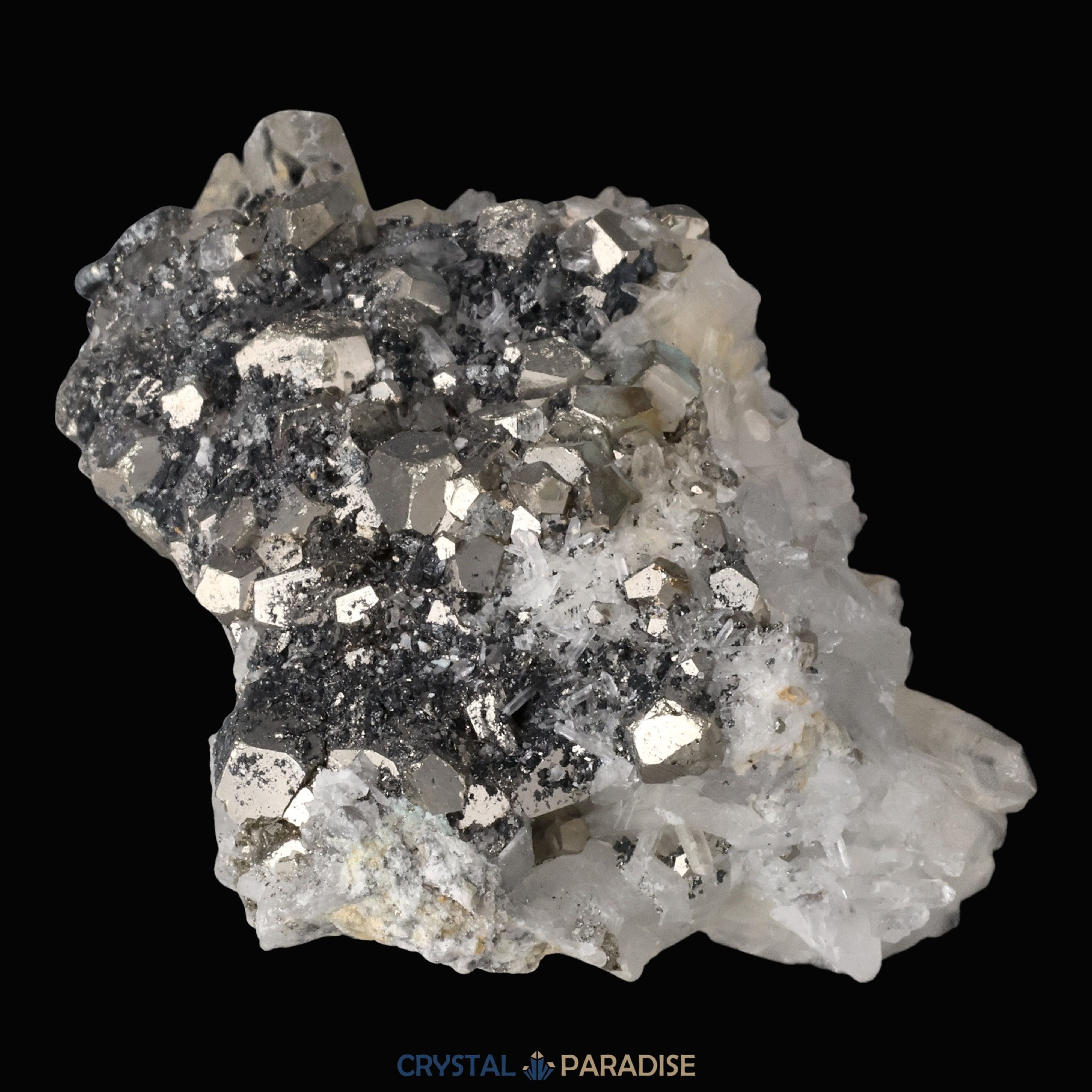 Pyrit an Bergkristall aus Indonesien (222g) – Ansicht 6