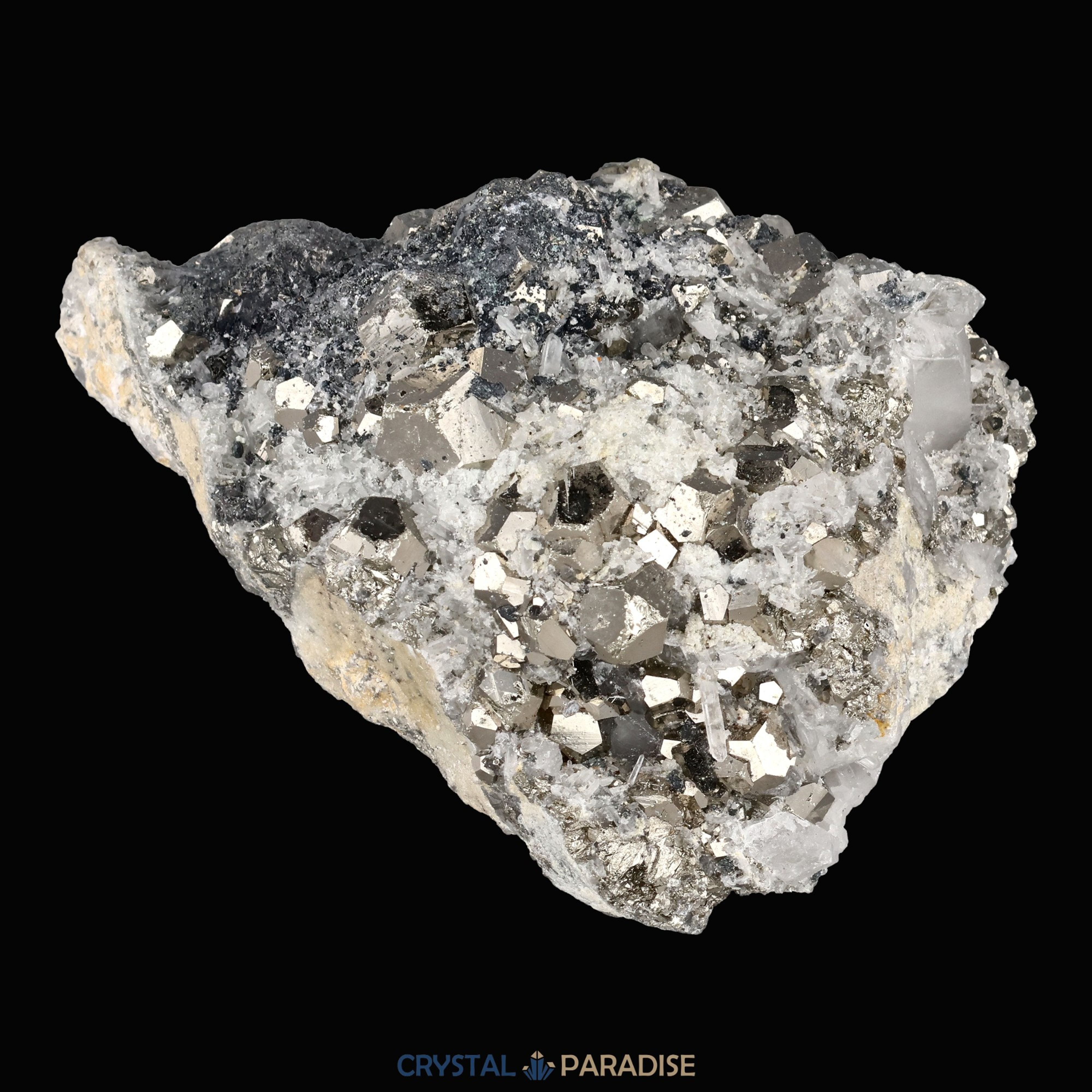 Pyrit an Bergkristall aus Indonesien (370g) – Ansicht 12